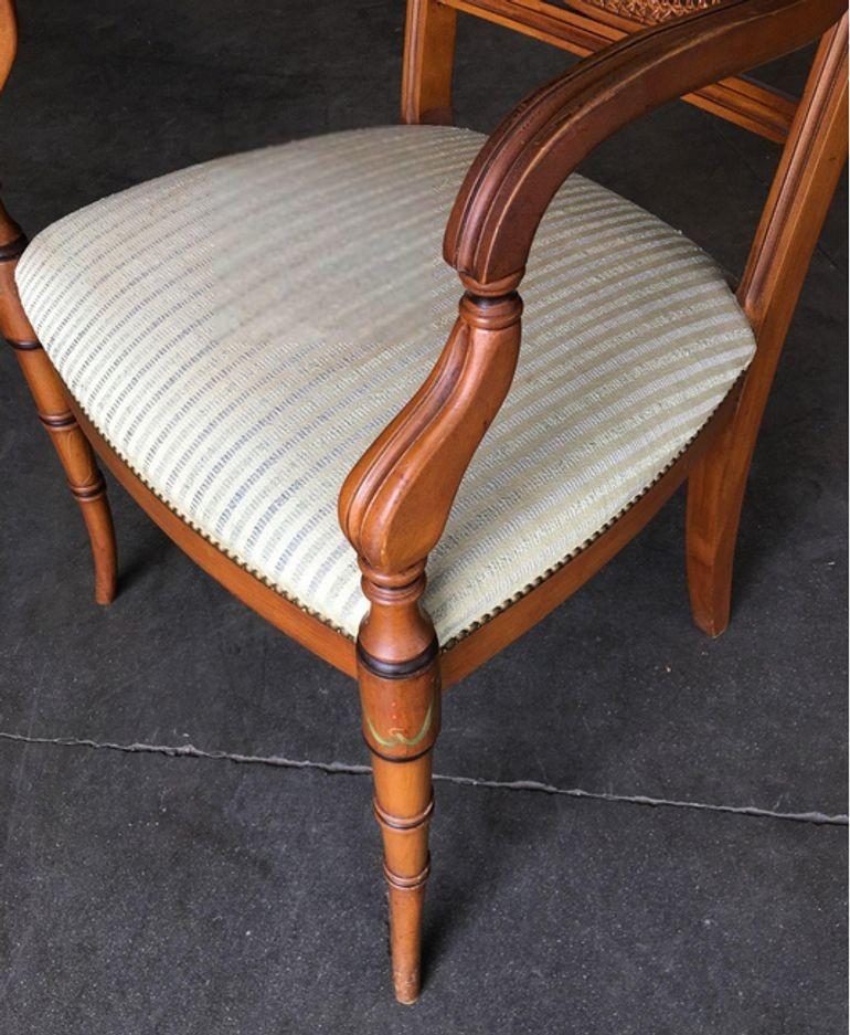 French Neoclassic Dining Chair with Hand-Painted Woven Wicker Back For Sale 4