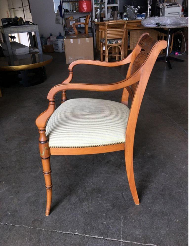 French Neoclassic Dining Chair with Hand-Painted Woven Wicker Back For Sale 5