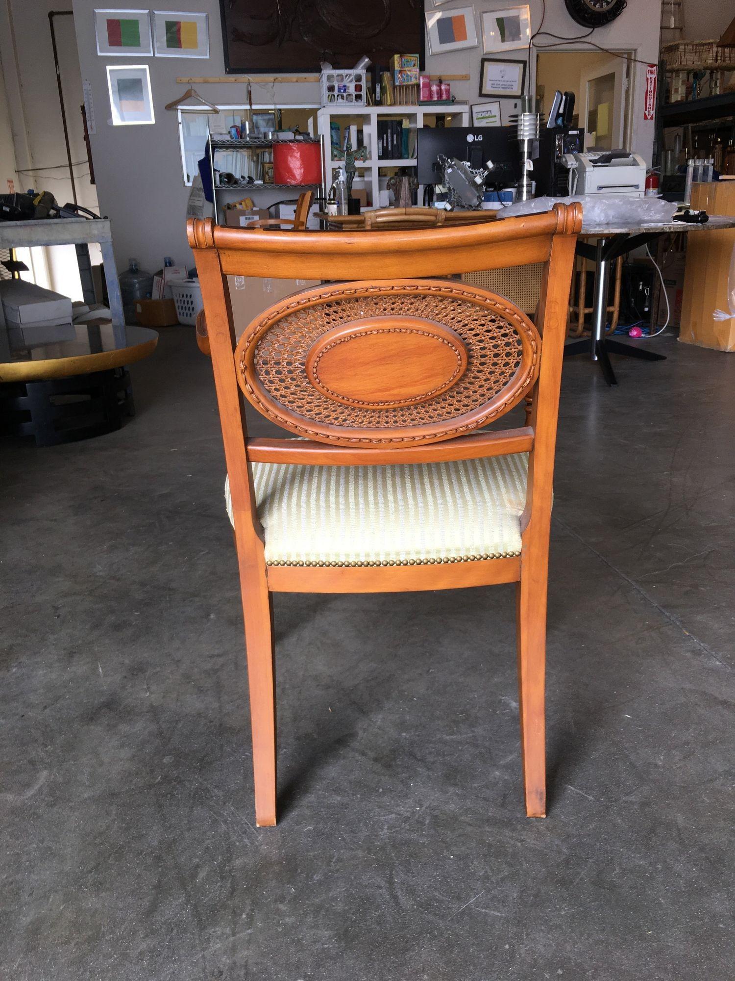 American French Neoclassic Dining Chair with Hand-Painted Woven Wicker Back For Sale