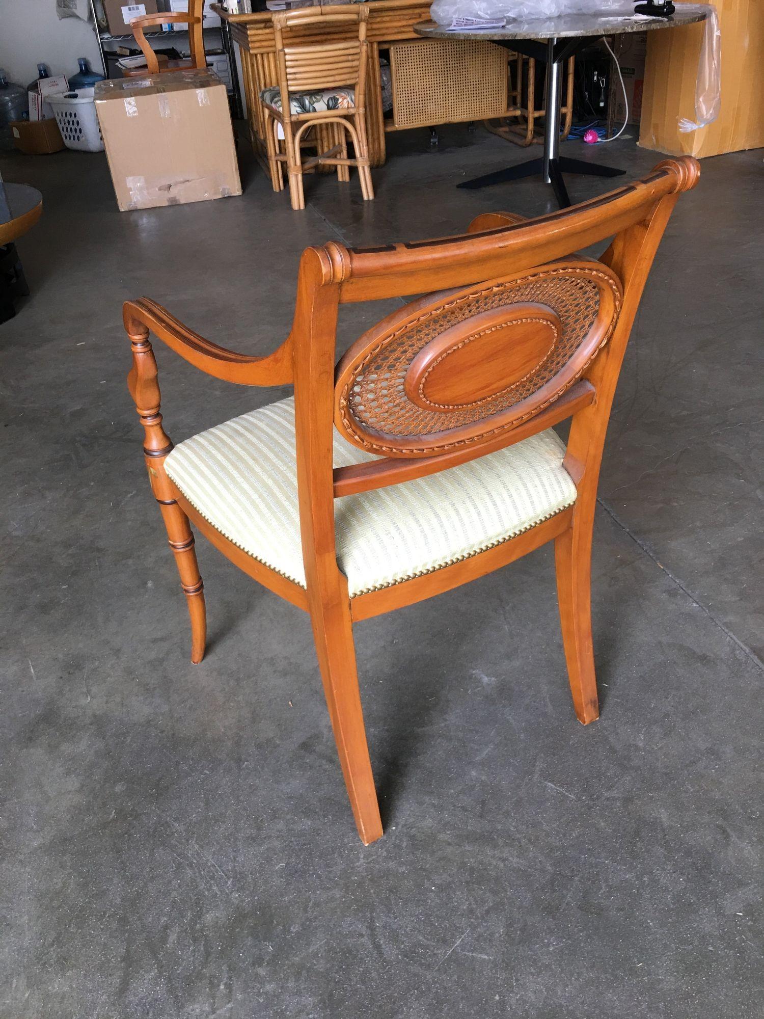 French Neoclassic Dining Chair with Hand-Painted Woven Wicker Back In Excellent Condition For Sale In Van Nuys, CA