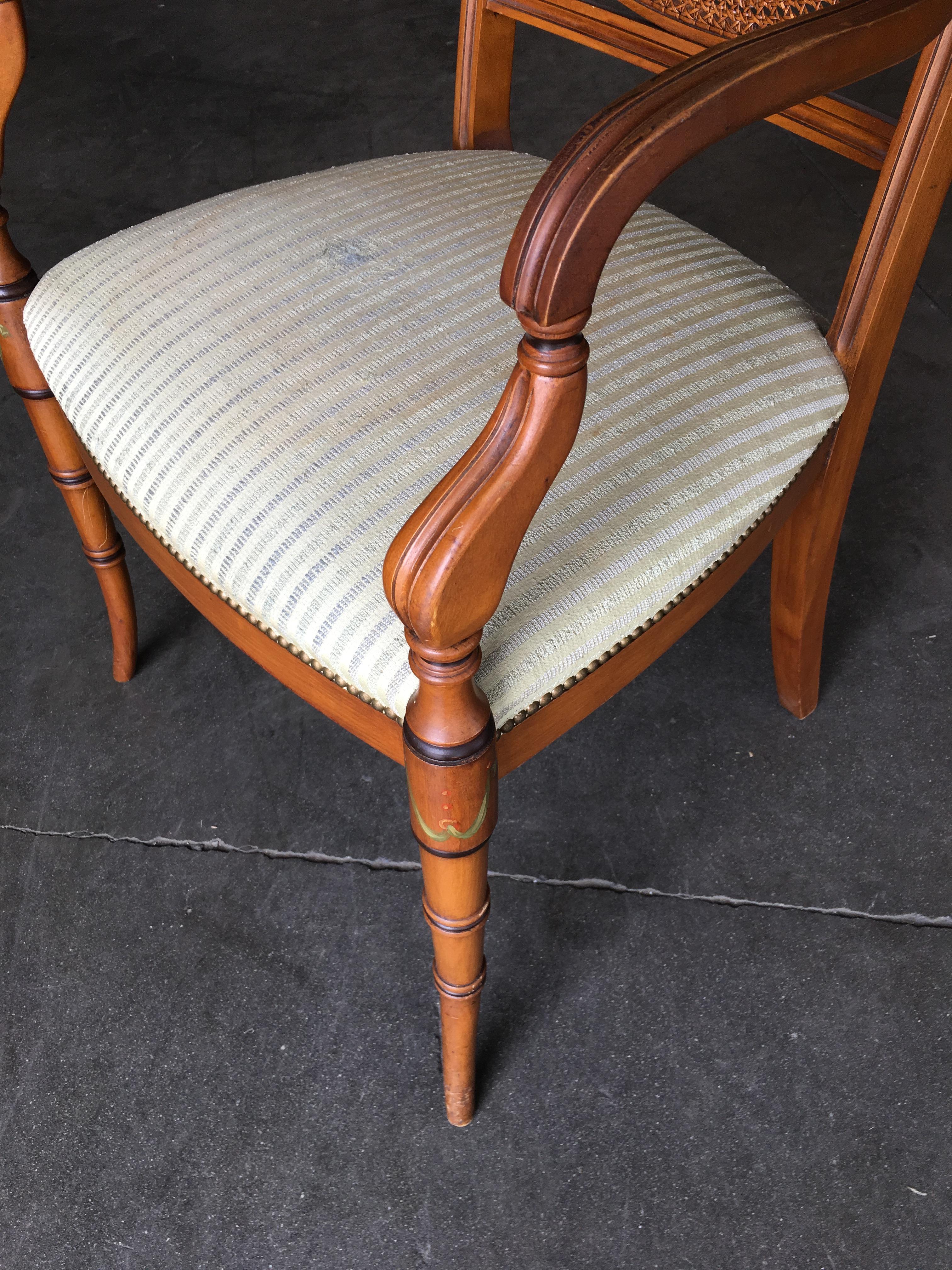 French Neoclassic Dining Chair with Hand-Painted Woven Wicker Back 2