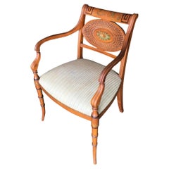 French Neoclassic Dining Chair with Hand-Painted Woven Wicker Back