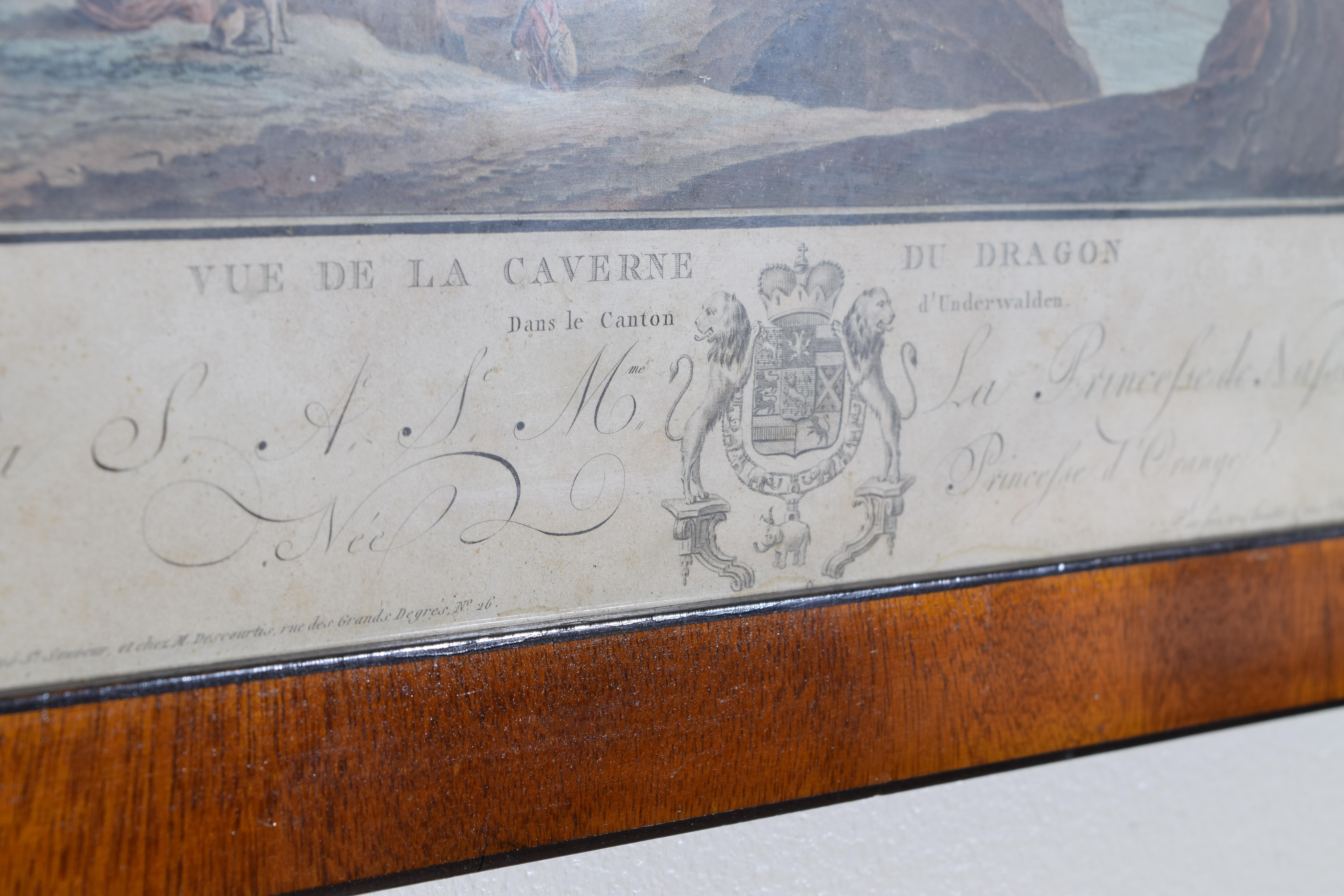 Grabado neoclásico francés, Vue de La Caverne du Dragon, principios del siglo XIX Nogal en venta