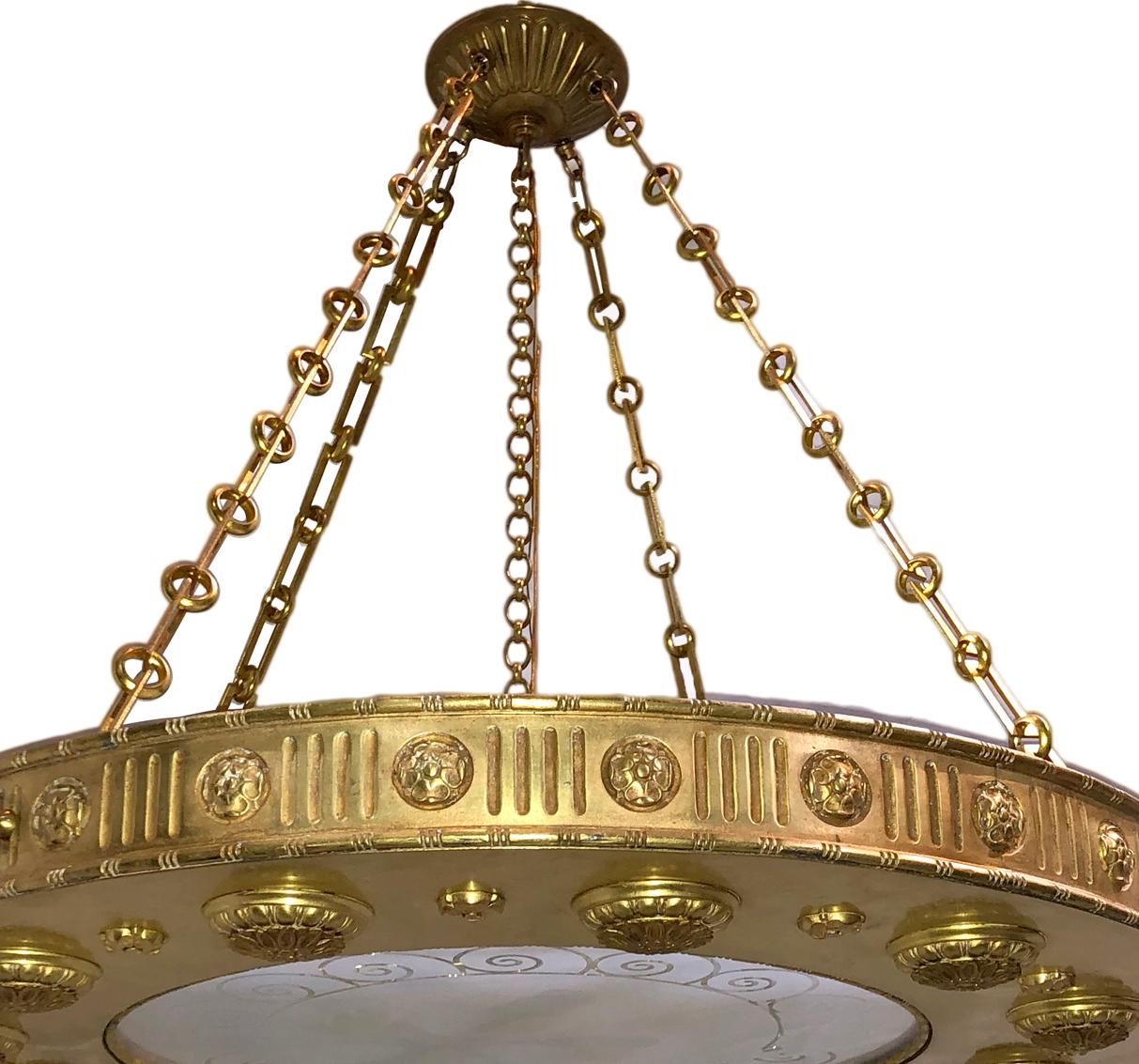 Etched French Neoclassic Gilt Bronze Light Fixture