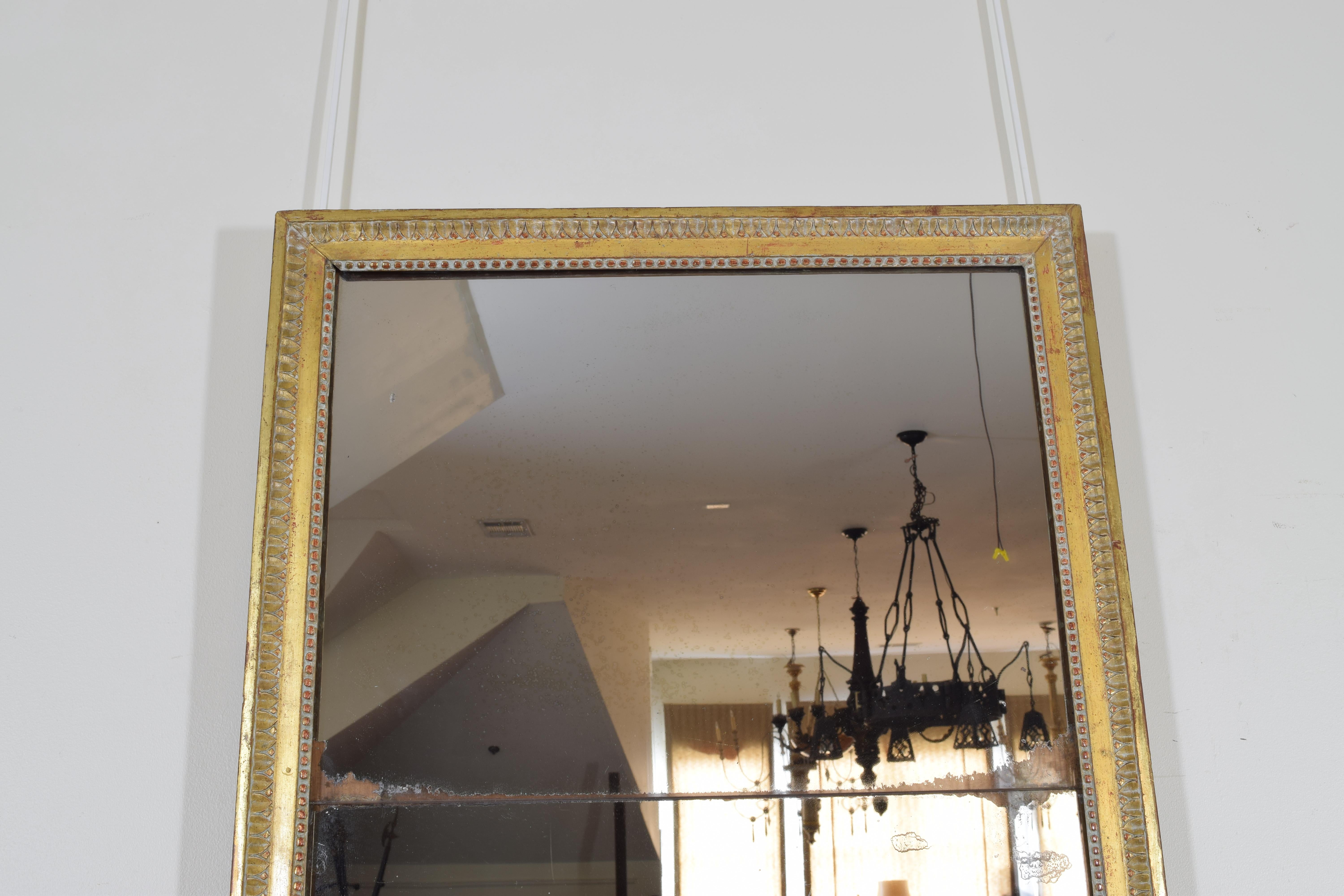 French Neoclassic Giltwood Mirror, Two-Piece Glass, 19th Century In Excellent Condition In Atlanta, GA