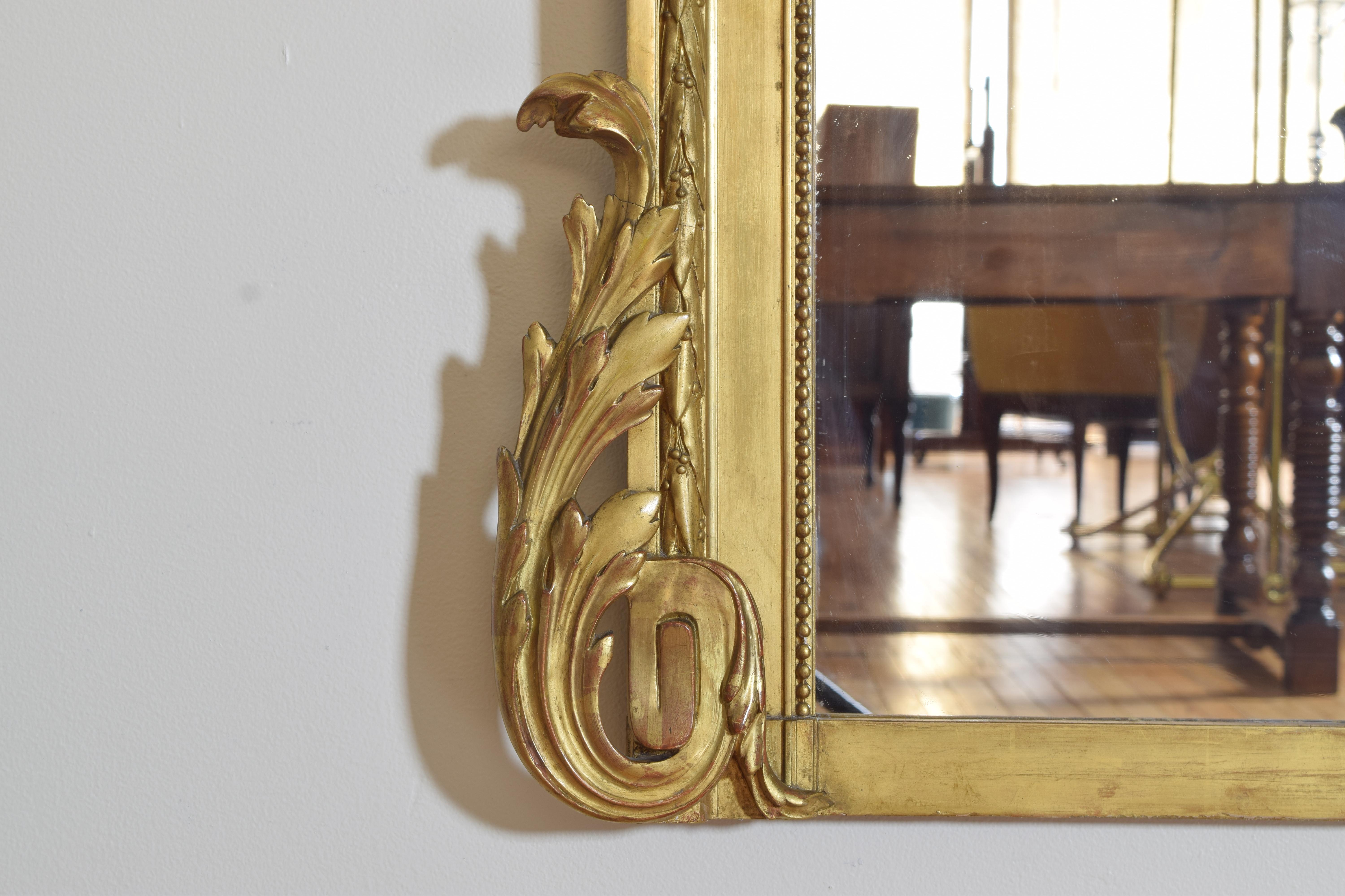 French Neoclassic Large Carved Giltwood and Gilt-Gesso Mirror, 3rdq 19th Cen. 5