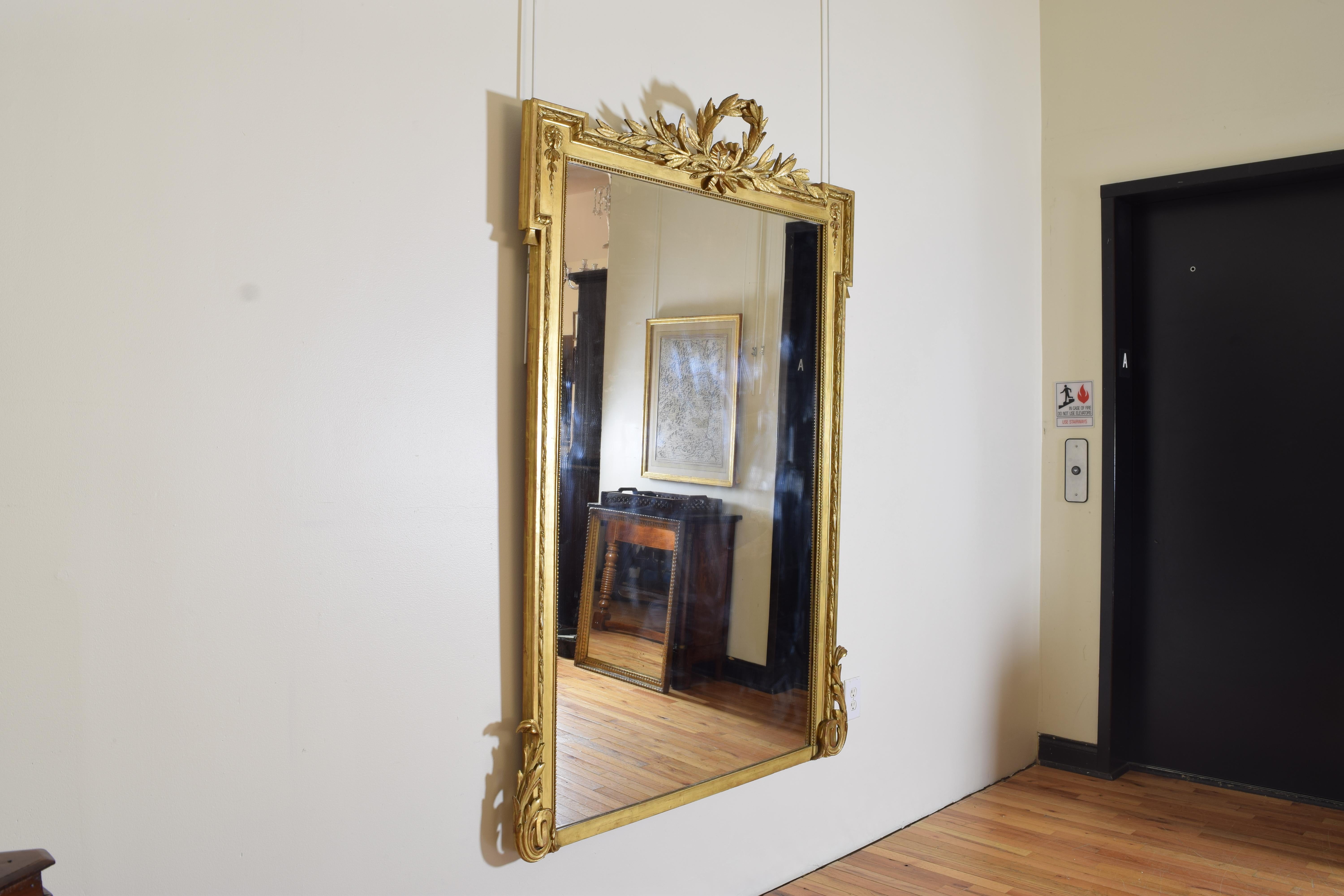 Neoclassical Revival French Neoclassic Large Carved Giltwood and Gilt-Gesso Mirror, 3rdq 19th Cen.