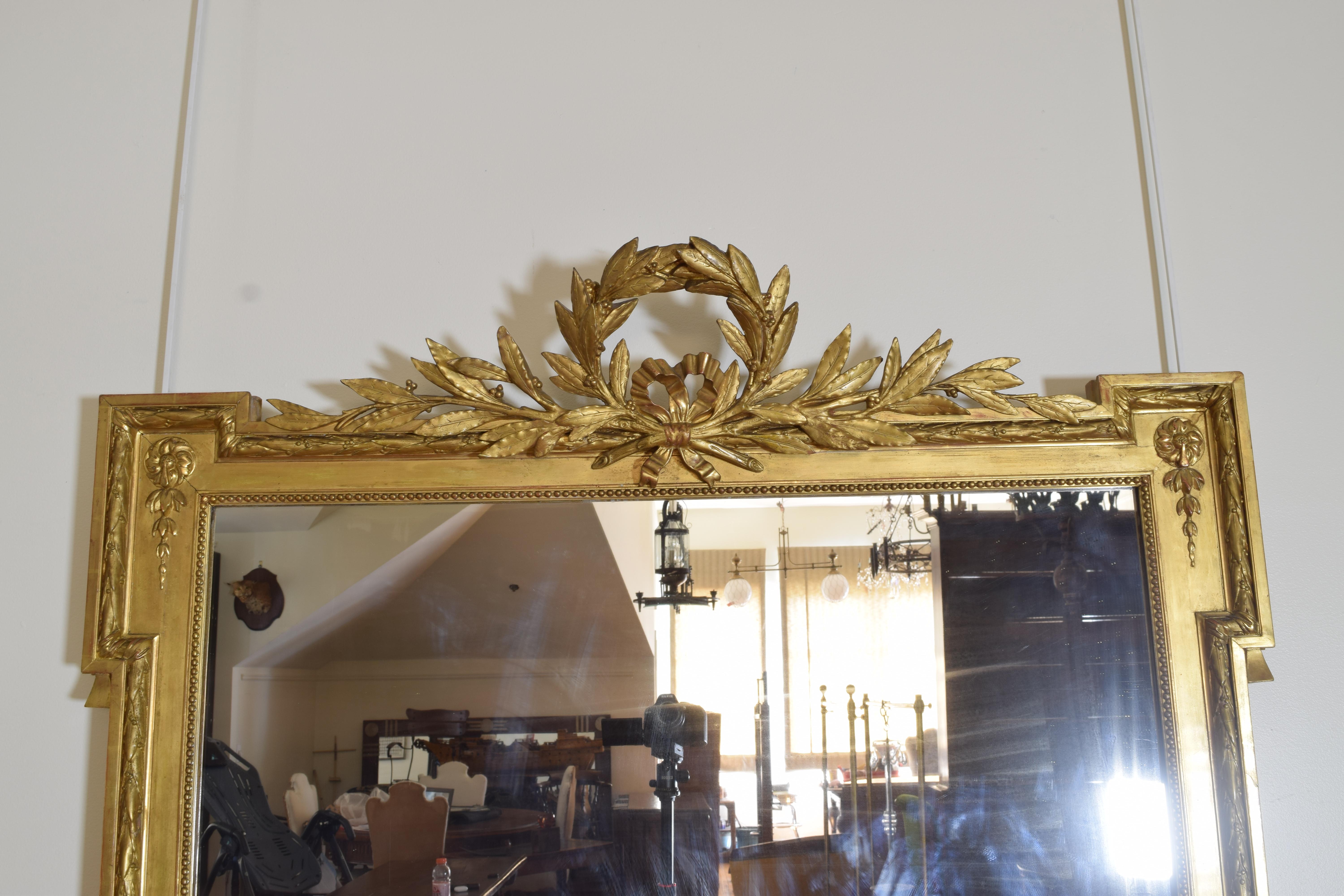 Mid-19th Century French Neoclassic Large Carved Giltwood and Gilt-Gesso Mirror, 3rdq 19th Cen.