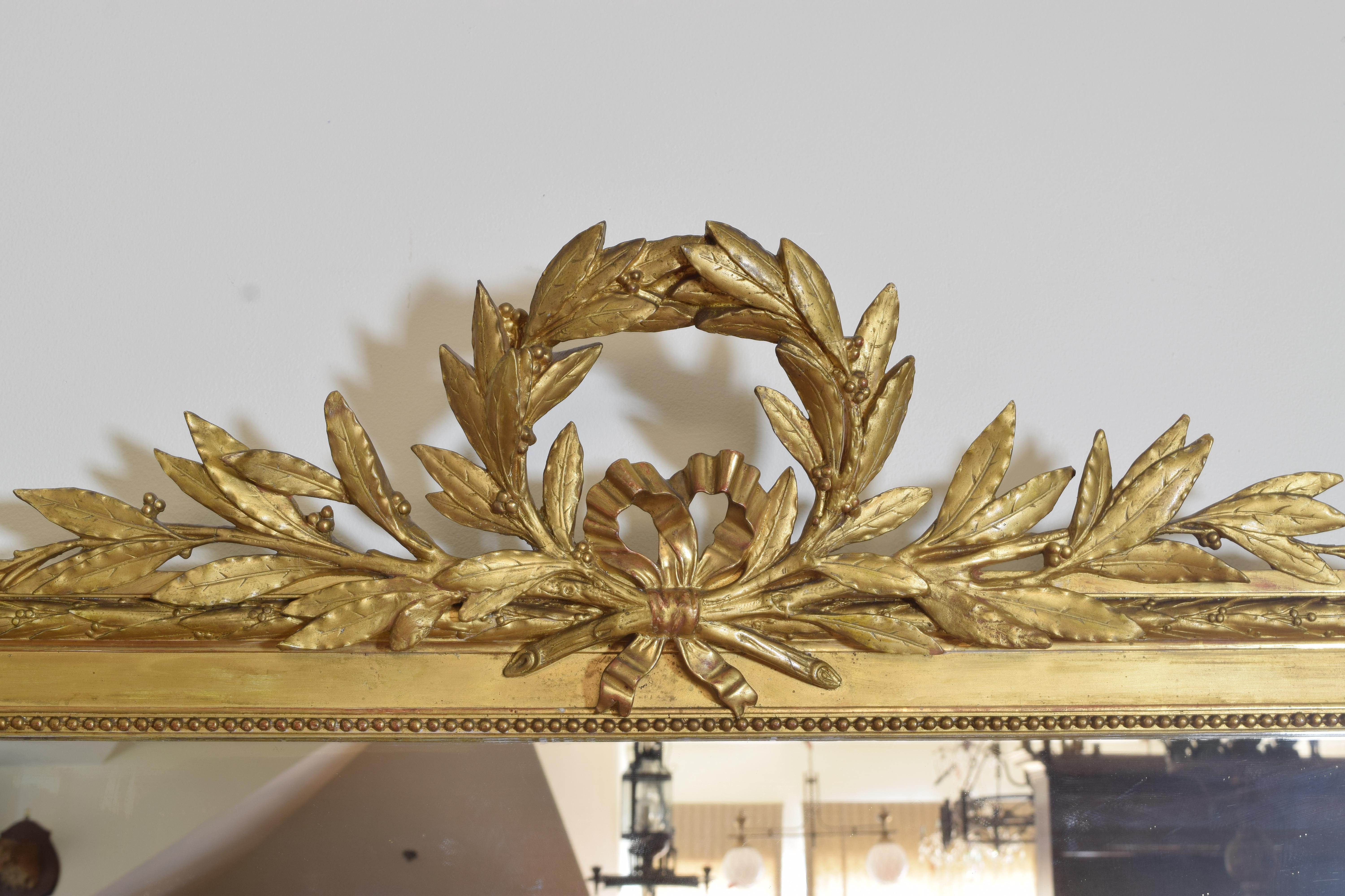 French Neoclassic Large Carved Giltwood and Gilt-Gesso Mirror, 3rdq 19th Cen. 1