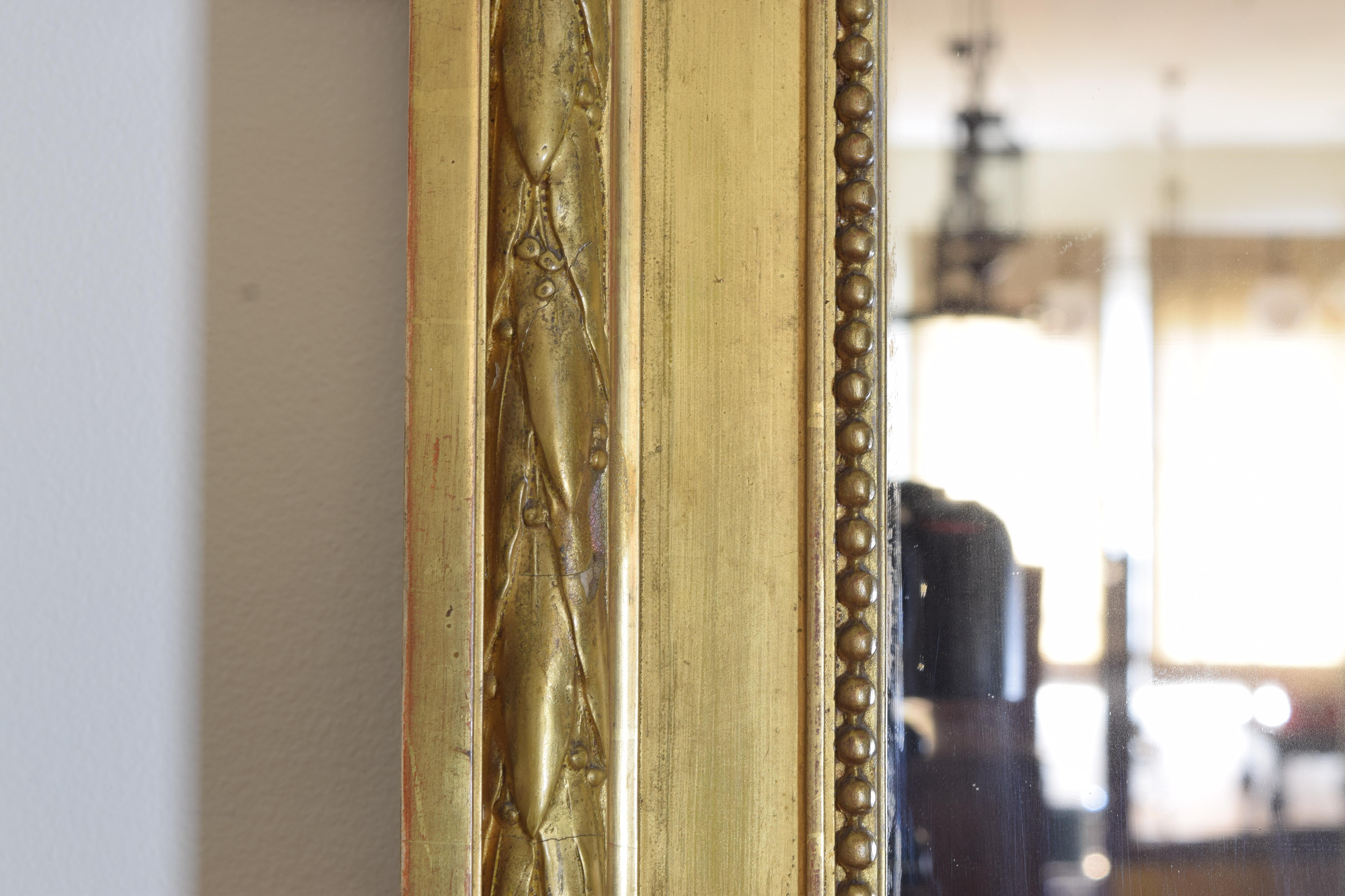 French Neoclassic Large Carved Giltwood and Gilt-Gesso Mirror, 3rdq 19th Cen. 3