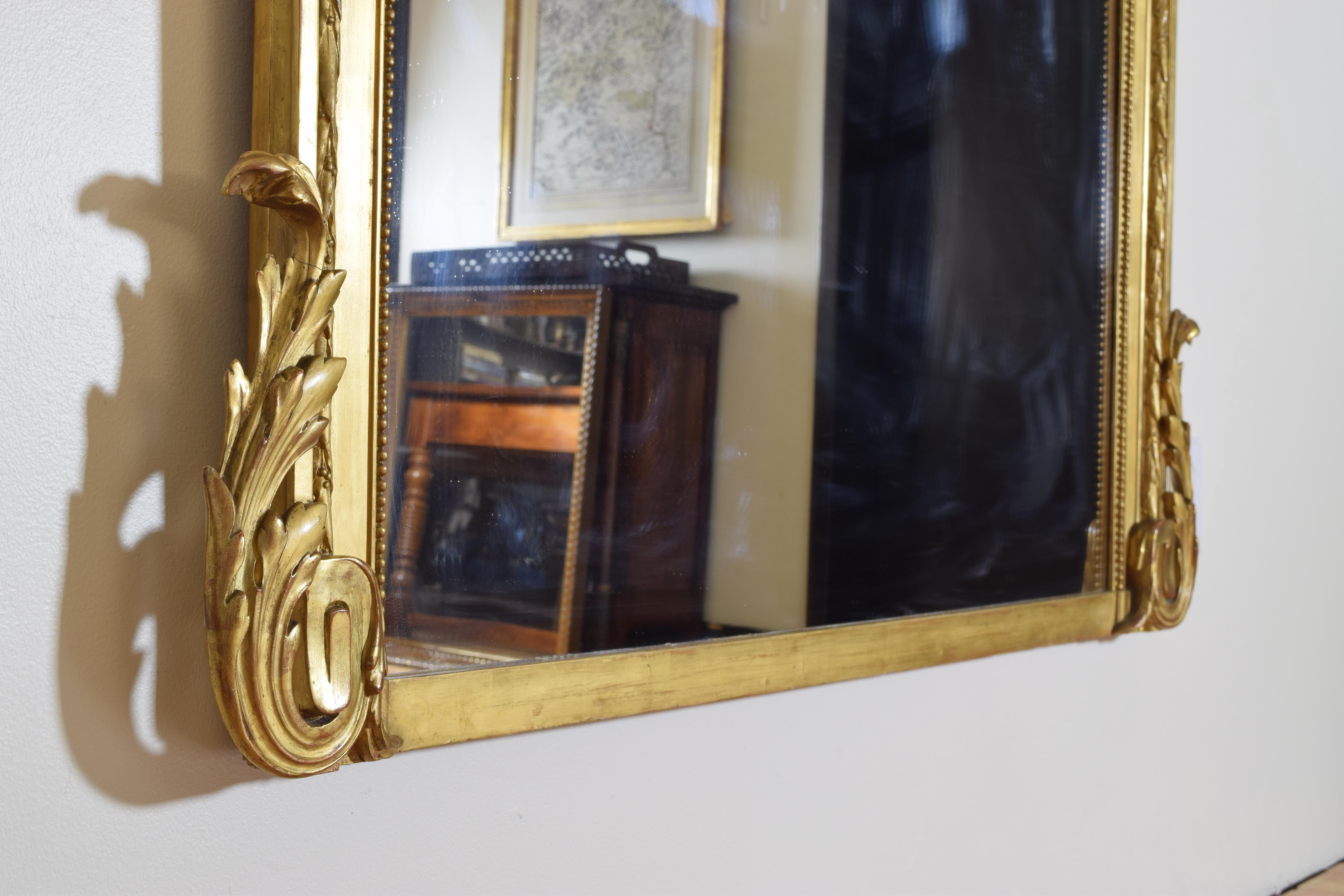 French Neoclassic Large Carved Giltwood and Gilt-Gesso Mirror, 3rdq 19th Cen. 4