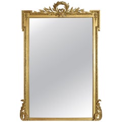 French Neoclassic Large Carved Giltwood and Gilt-Gesso Mirror, 3rdq 19th Cen.