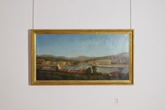 French Neoclassic Large Oil on Canvas, Continental Port with Riverbank, ca. 1825