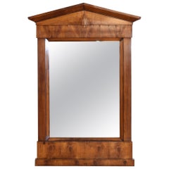 French Neoclassic Light Walnut Pediment Mirror, 2nd Quarter 19th Century