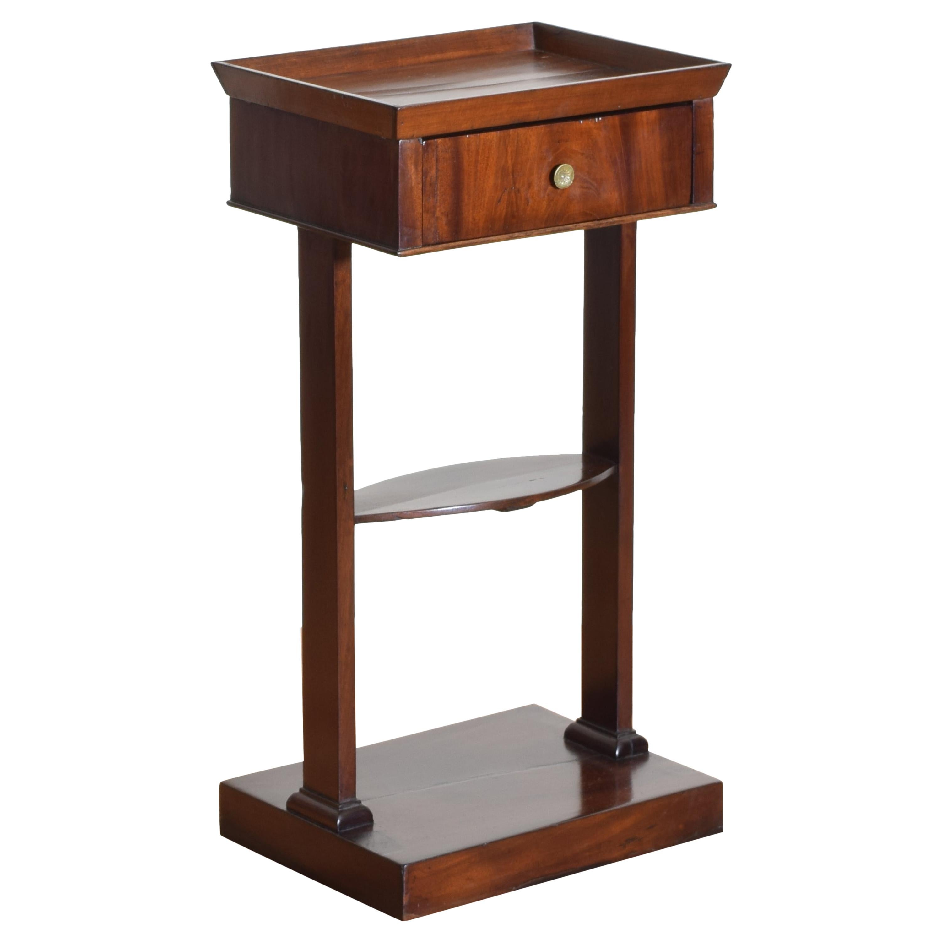 French Neoclassic Mahogany Tray Top 1-Drawer Side Table