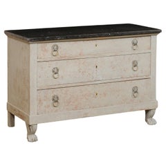French Neoclassic Marble Top Chest with Front Paw Feet, 19th C.