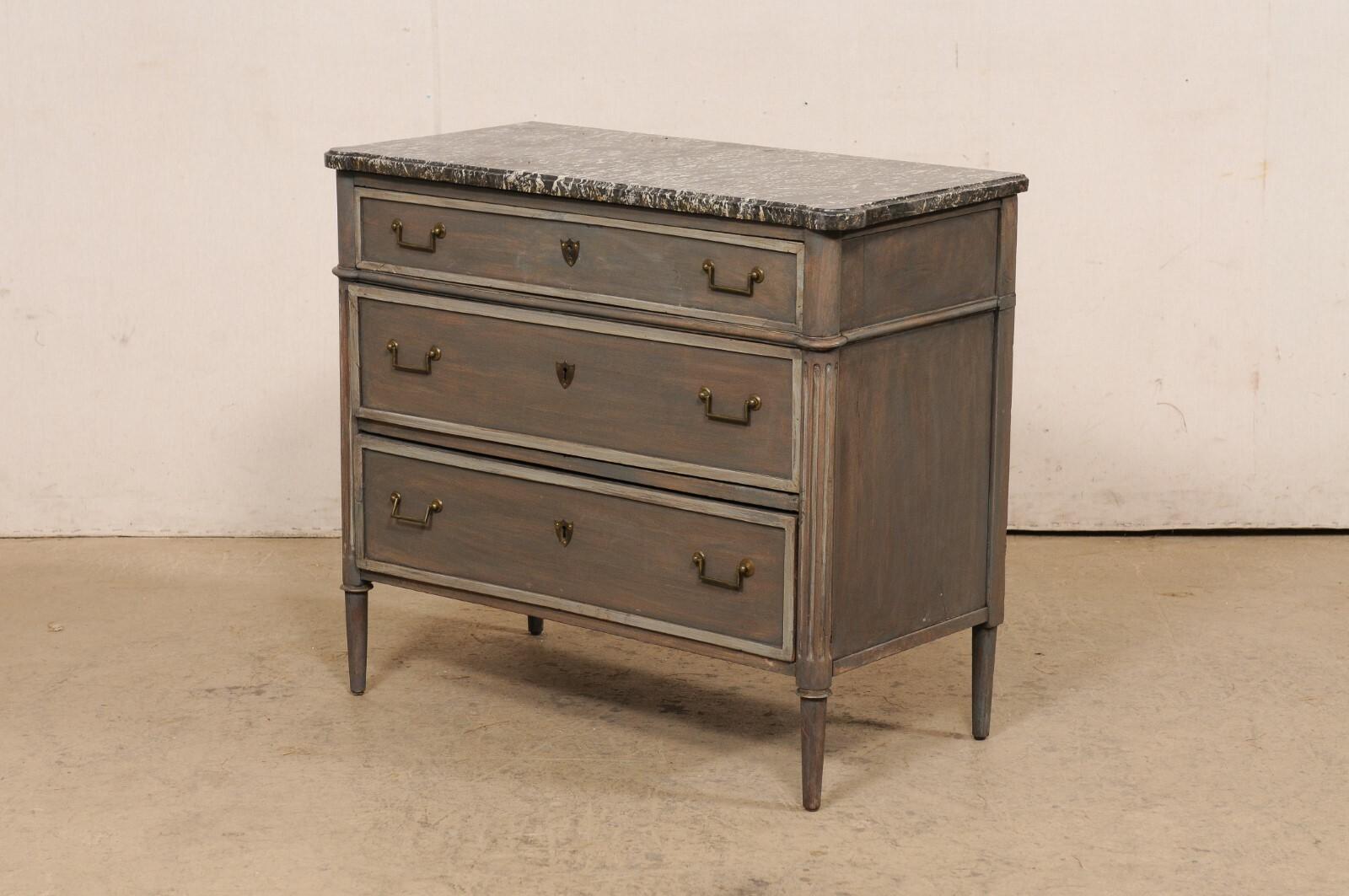 French Neoclassic Painted Commode w/Original Marble Top, 19th C For Sale 3