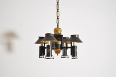 Lampadario a 4 luci neoclassico francese in tole, precedentemente illuminato a olio, 1830 ca.
