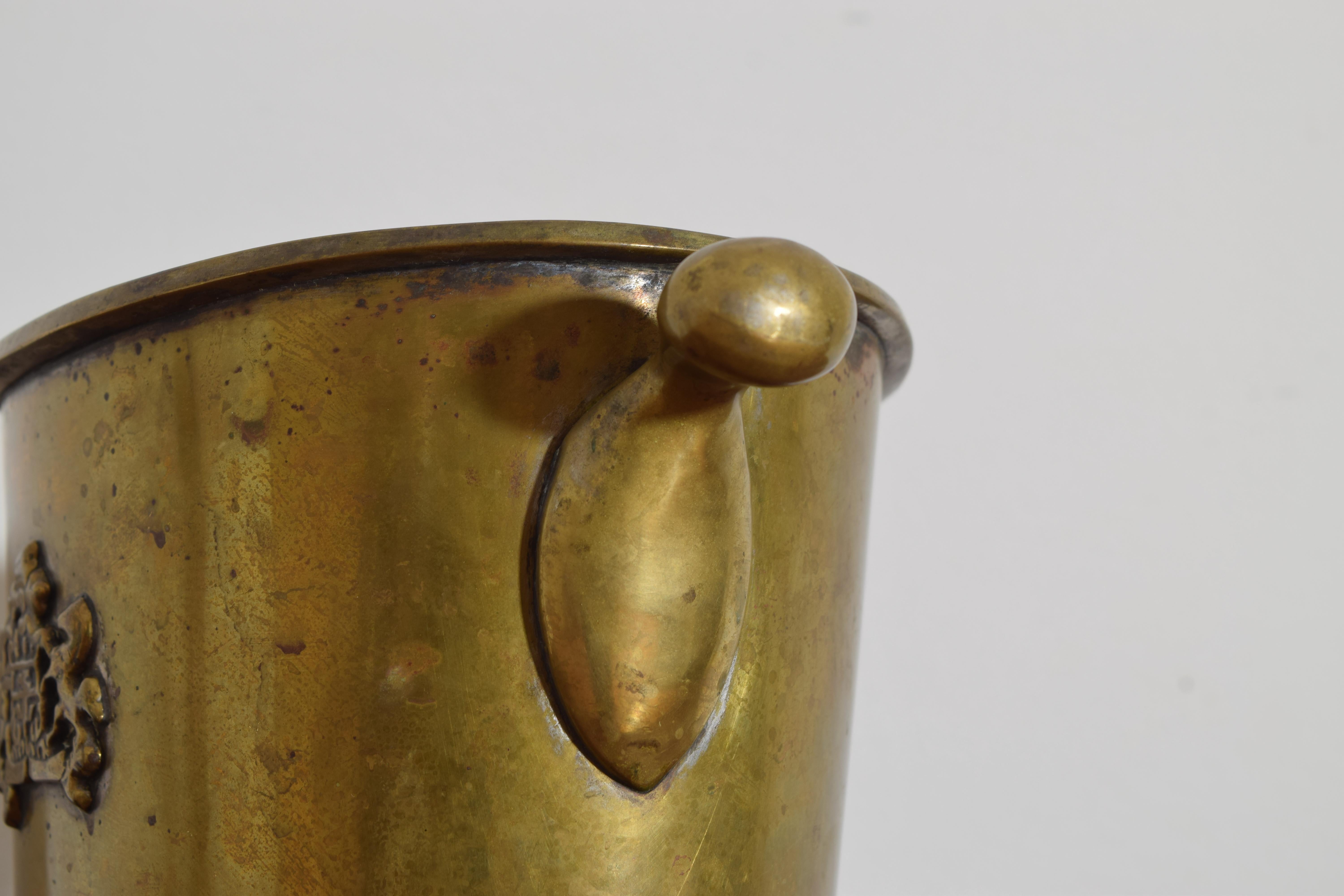 19th Century French Neoclassic Patinated Brass Handled Ice Bucket, mid 19th century For Sale