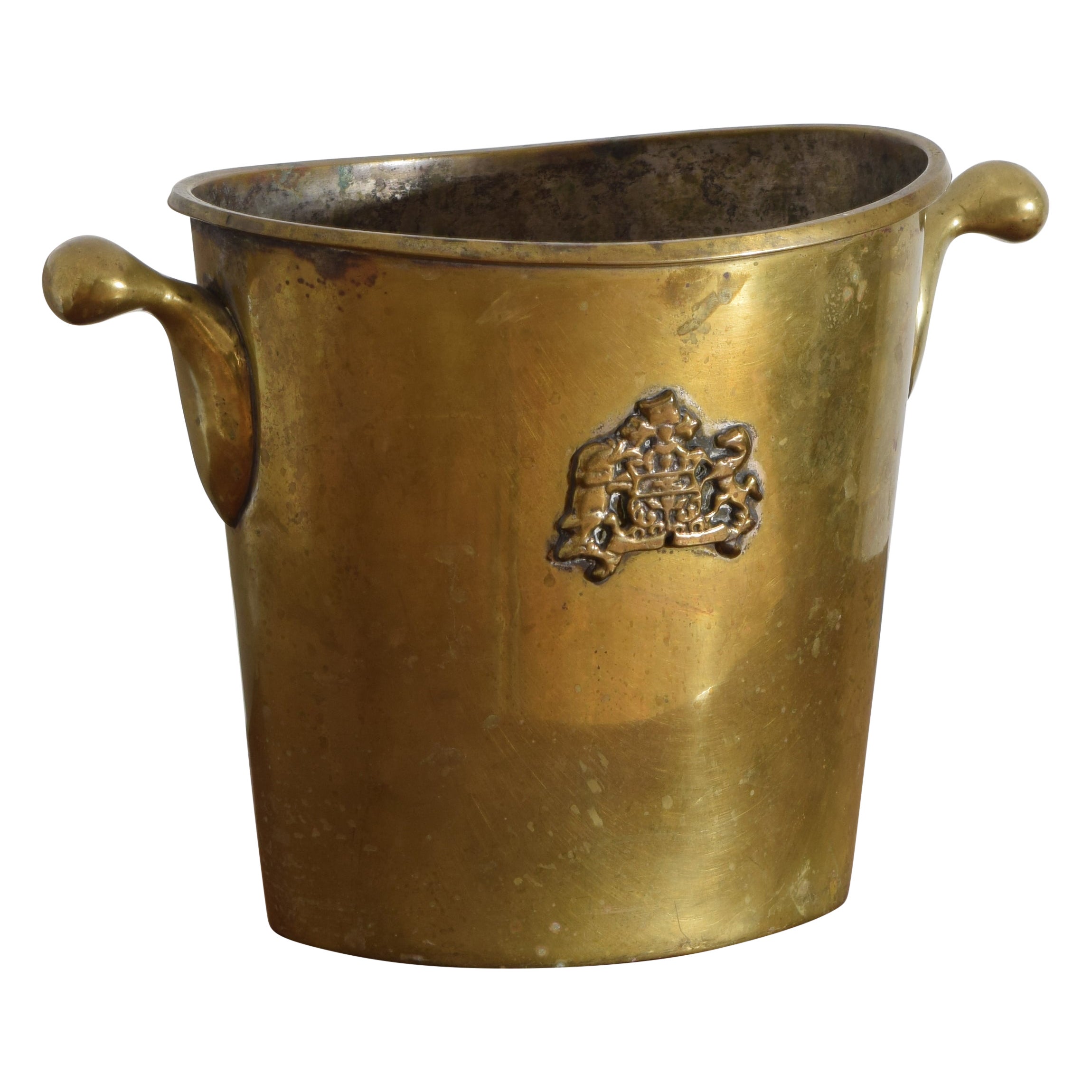 French Neoclassic Patinated Brass Handled Ice Bucket, mid 19th century For Sale