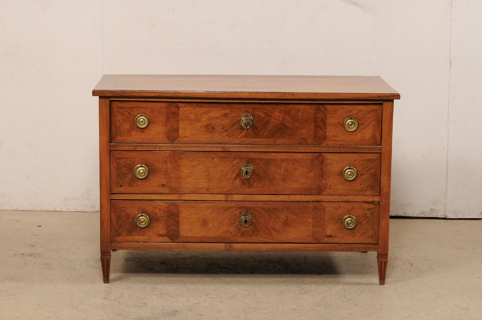 French Neoclassic Period Commode with Beautiful Veneered Finish & Brass Hardware For Sale 7