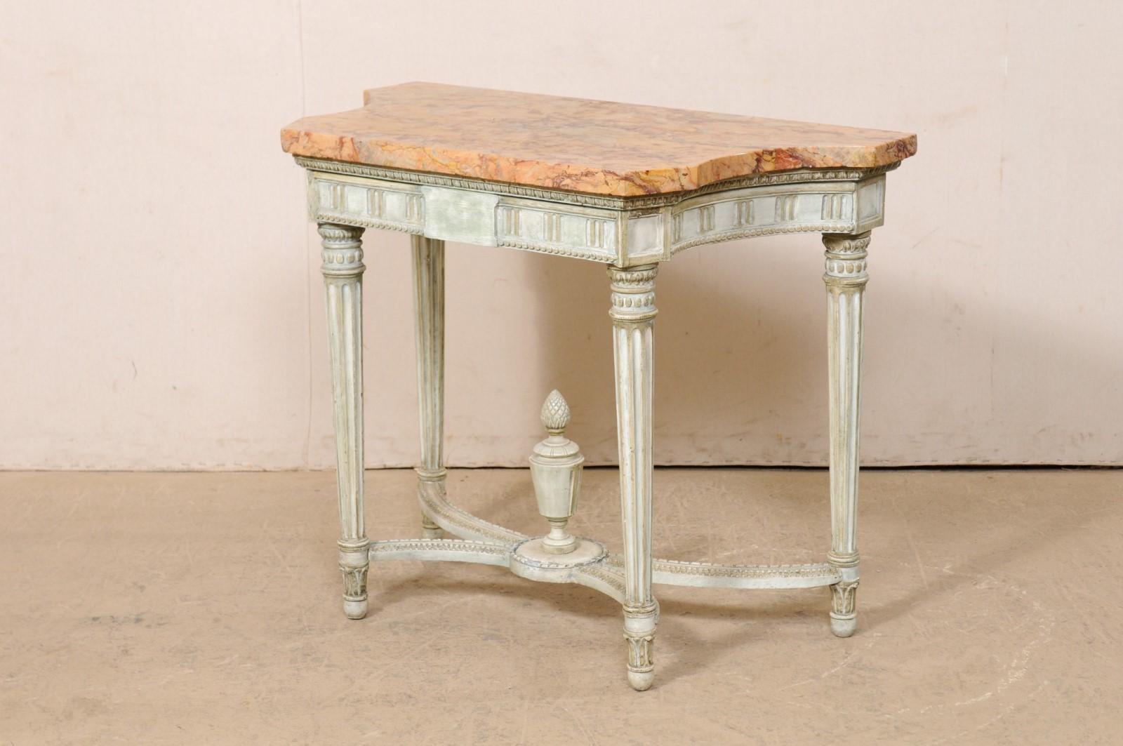 French Neoclassic Period Marble Top Console w/Carved Urn Finial at Underside For Sale 5