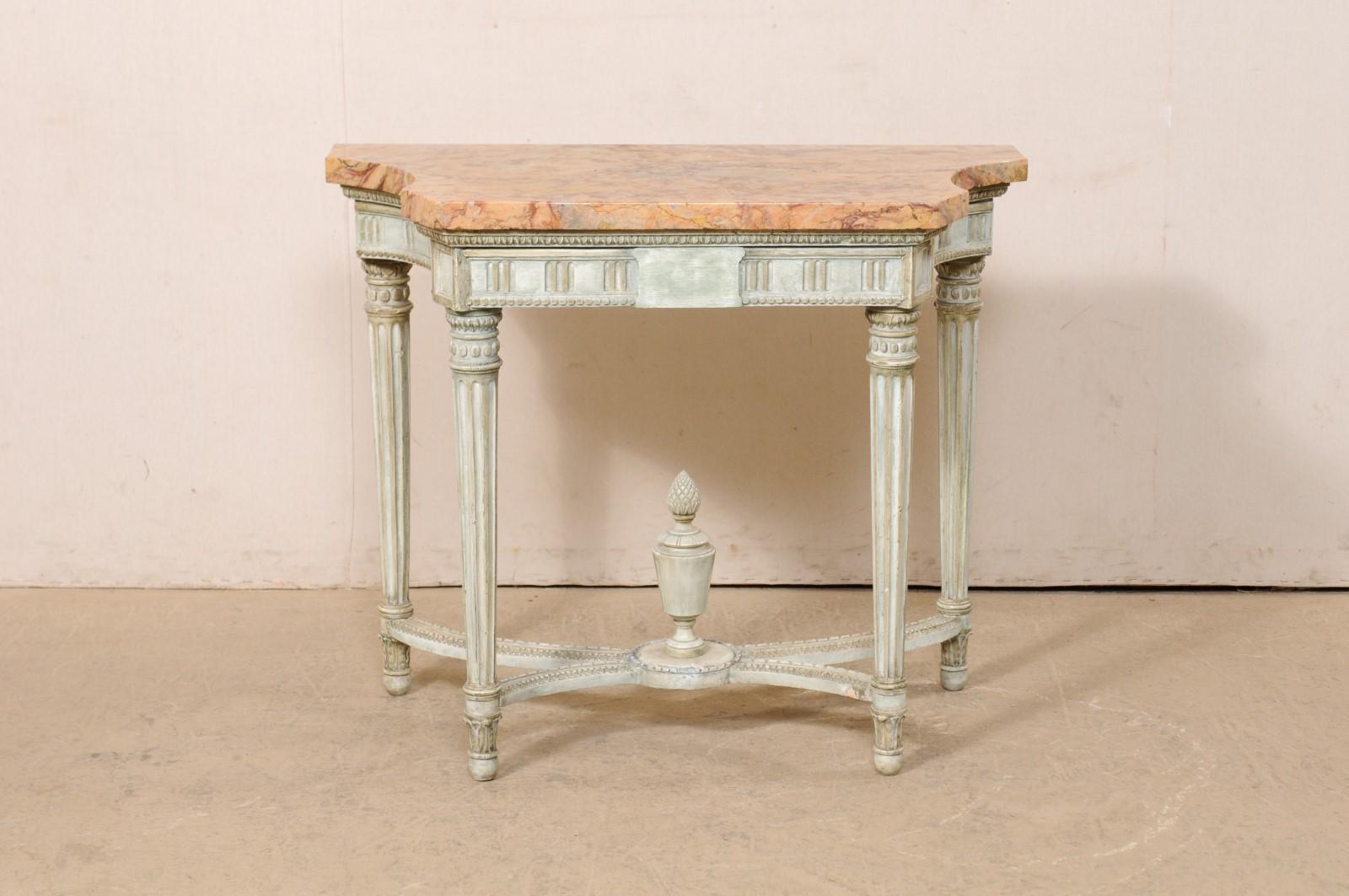 French Neoclassic Period Marble Top Console w/Carved Urn Finial at Underside For Sale 6