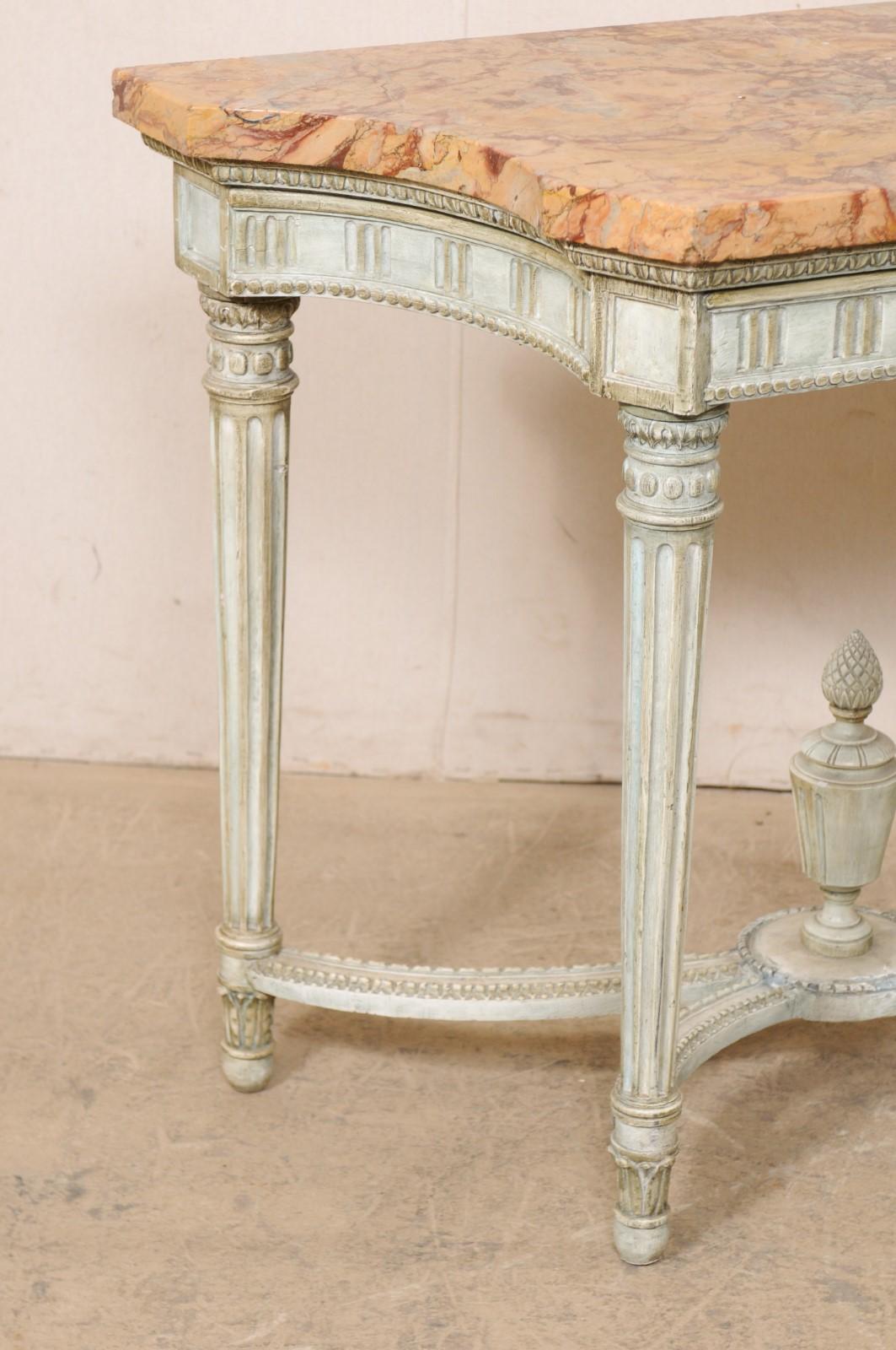 Neoclassical French Neoclassic Period Marble Top Console w/Carved Urn Finial at Underside For Sale