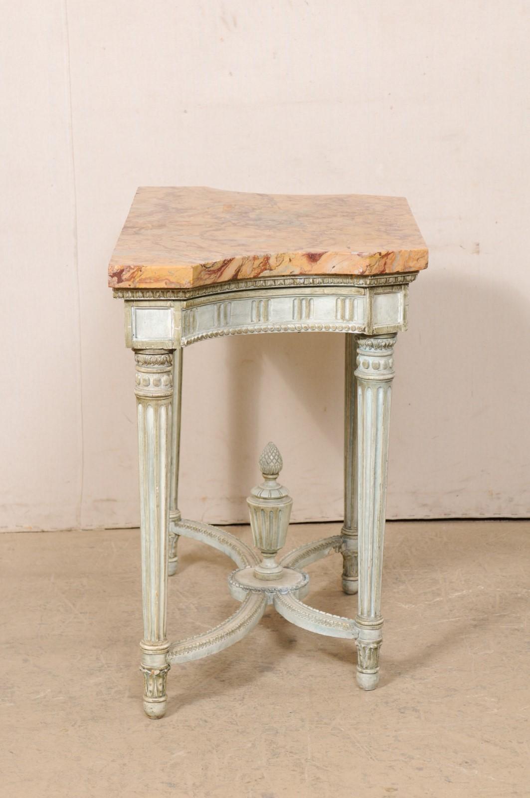 19th Century French Neoclassic Period Marble Top Console w/Carved Urn Finial at Underside For Sale