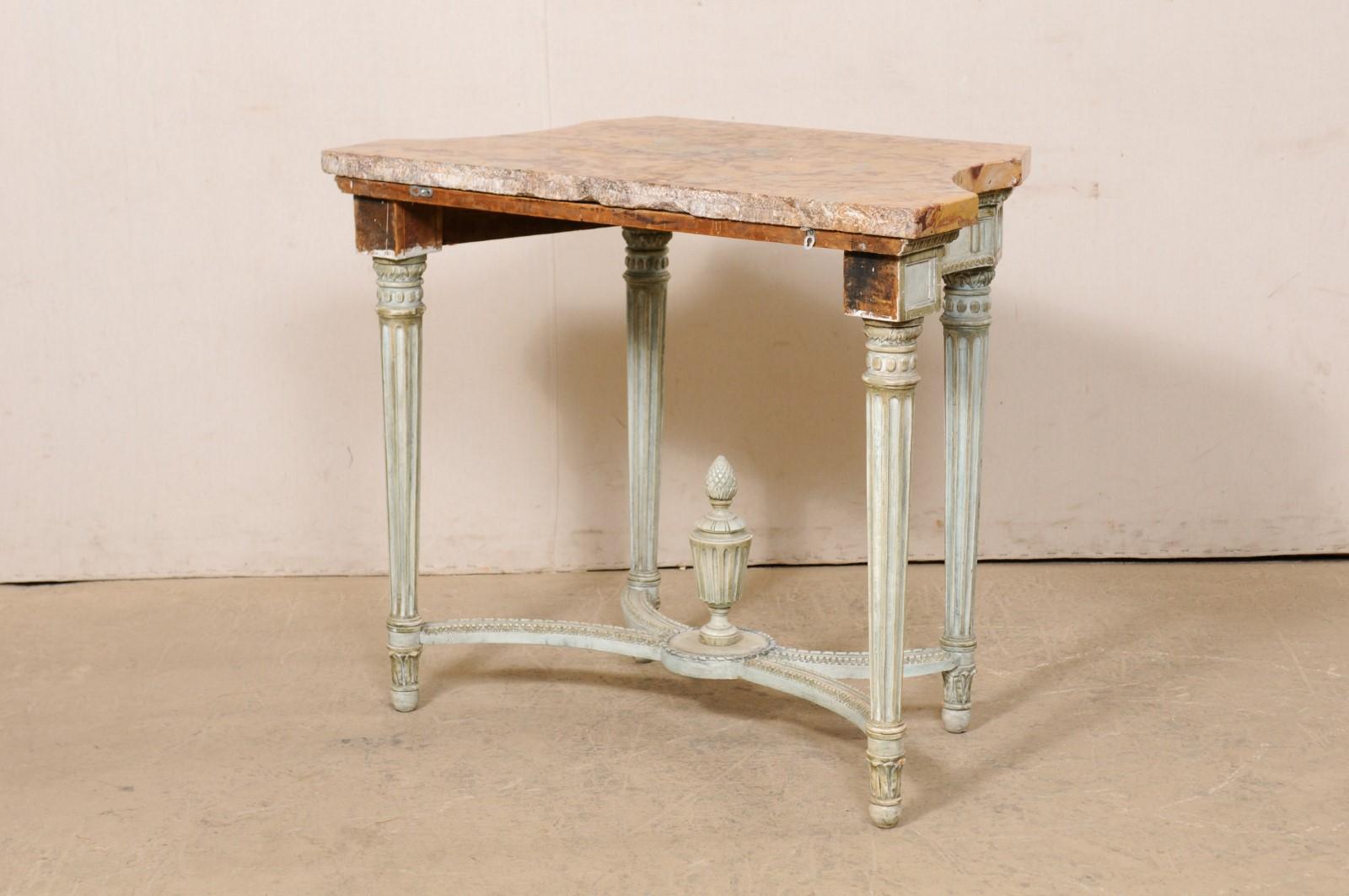 French Neoclassic Period Marble Top Console w/Carved Urn Finial at Underside For Sale 1