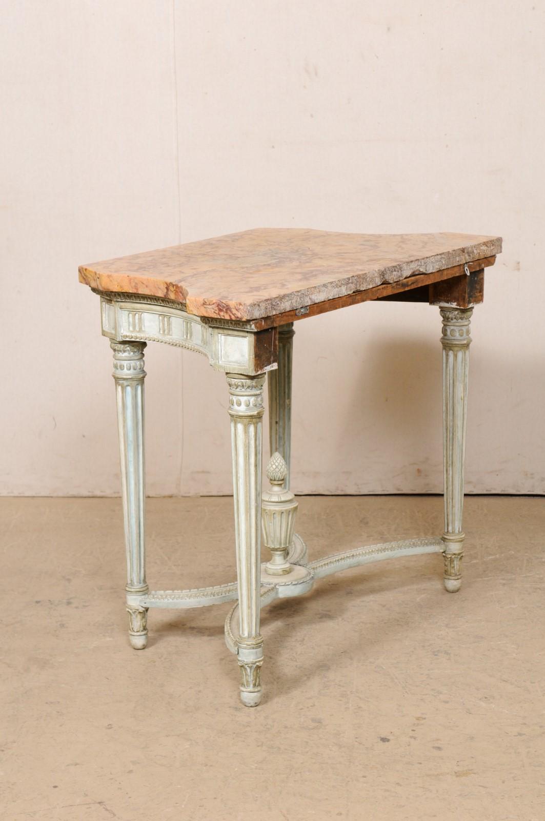 French Neoclassic Period Marble Top Console w/Carved Urn Finial at Underside For Sale 3