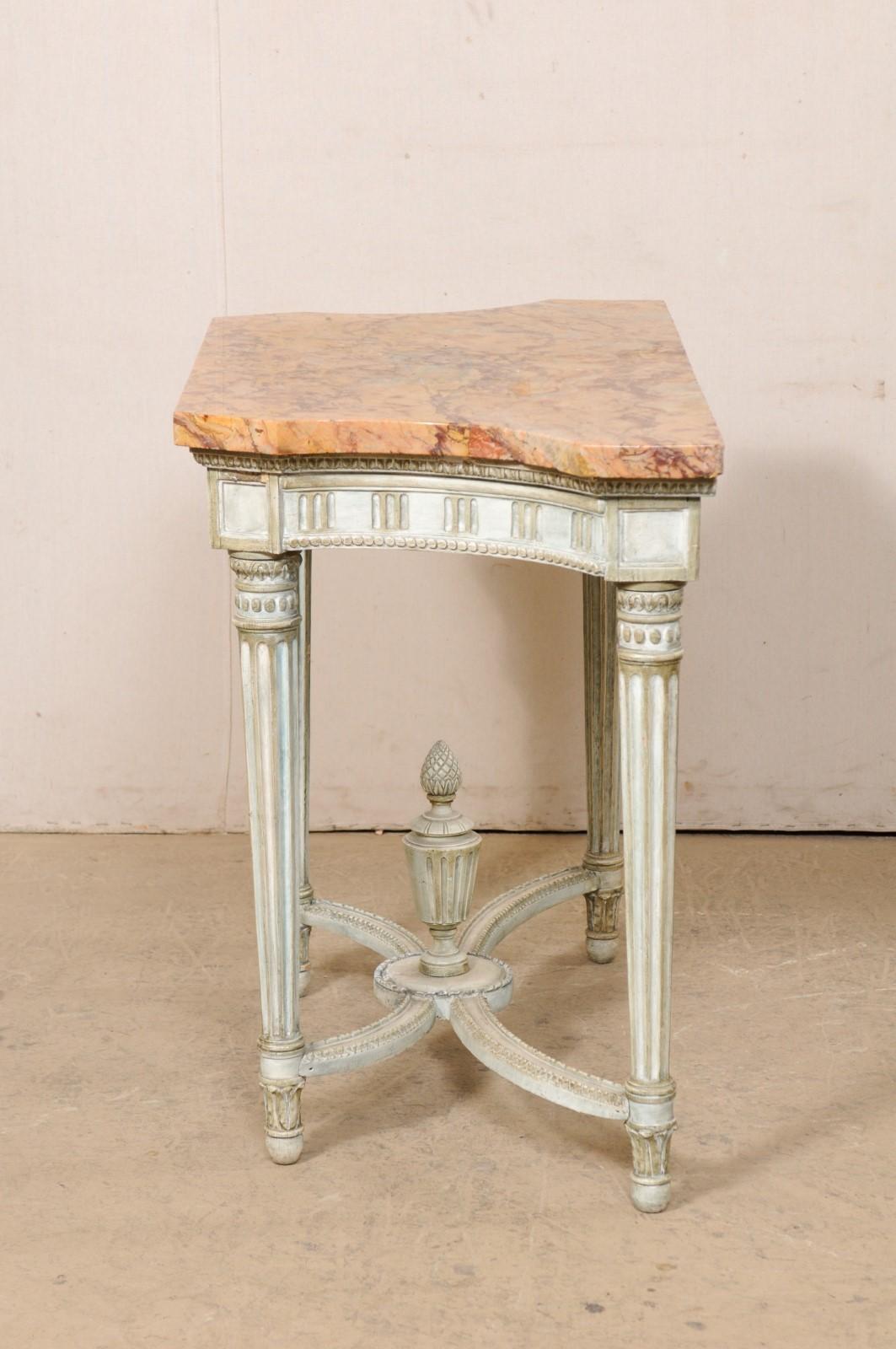 French Neoclassic Period Marble Top Console w/Carved Urn Finial at Underside For Sale 4