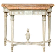 French Neoclassic Period Marble Top Console w/Carved Urn Finial at Underside