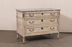 French Neoclassic Period Painted Wood Chest with Marble Top and Brass Accents