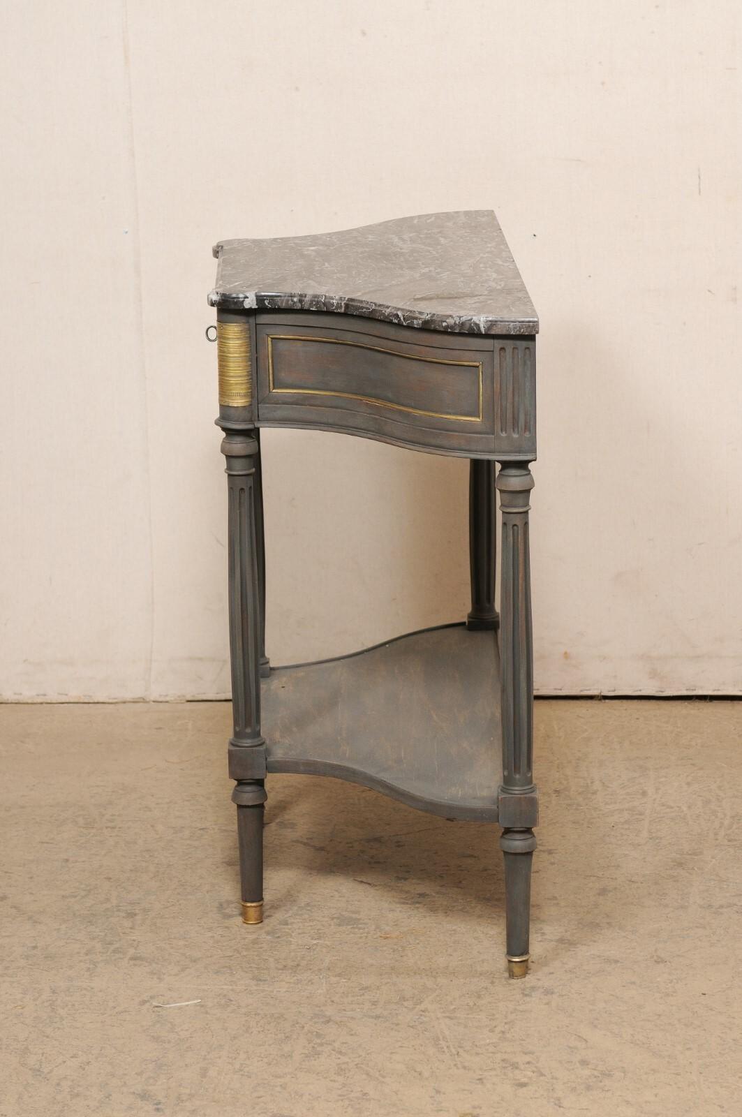 French Neoclassic Shapely Demi-Lune Console w/Marble Top & Brass Accents, 19th c For Sale 5