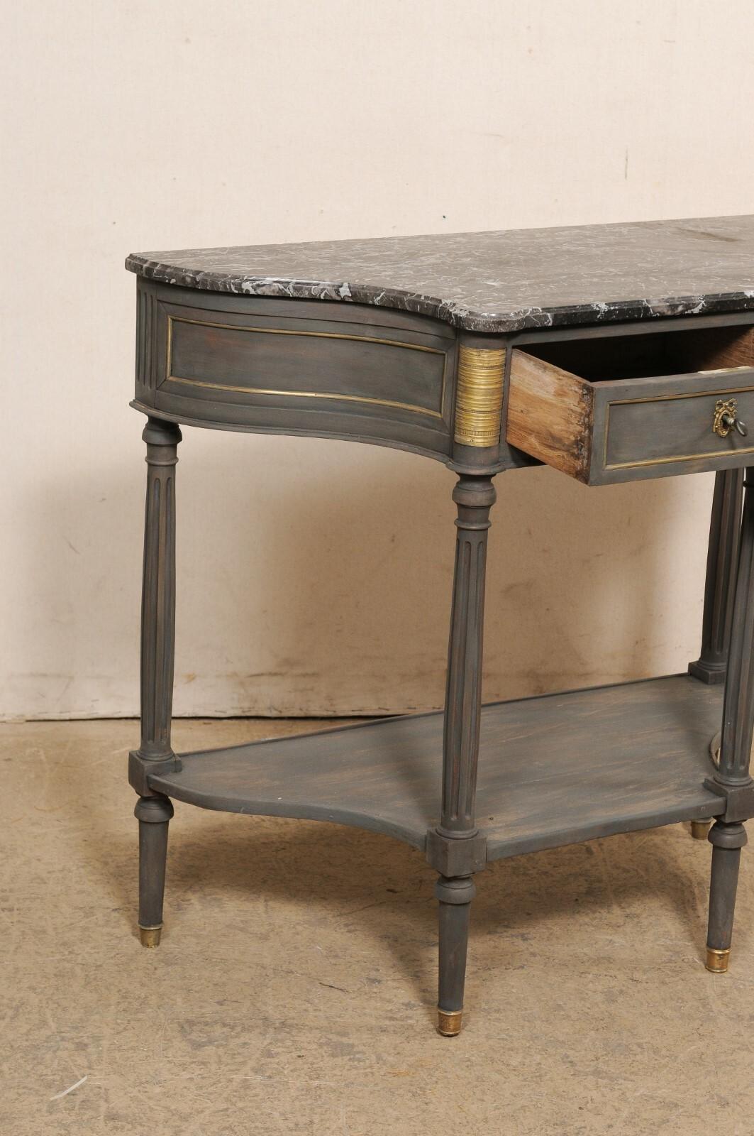 French Neoclassic Shapely Demi-Lune Console w/Marble Top & Brass Accents, 19th c In Good Condition For Sale In Atlanta, GA
