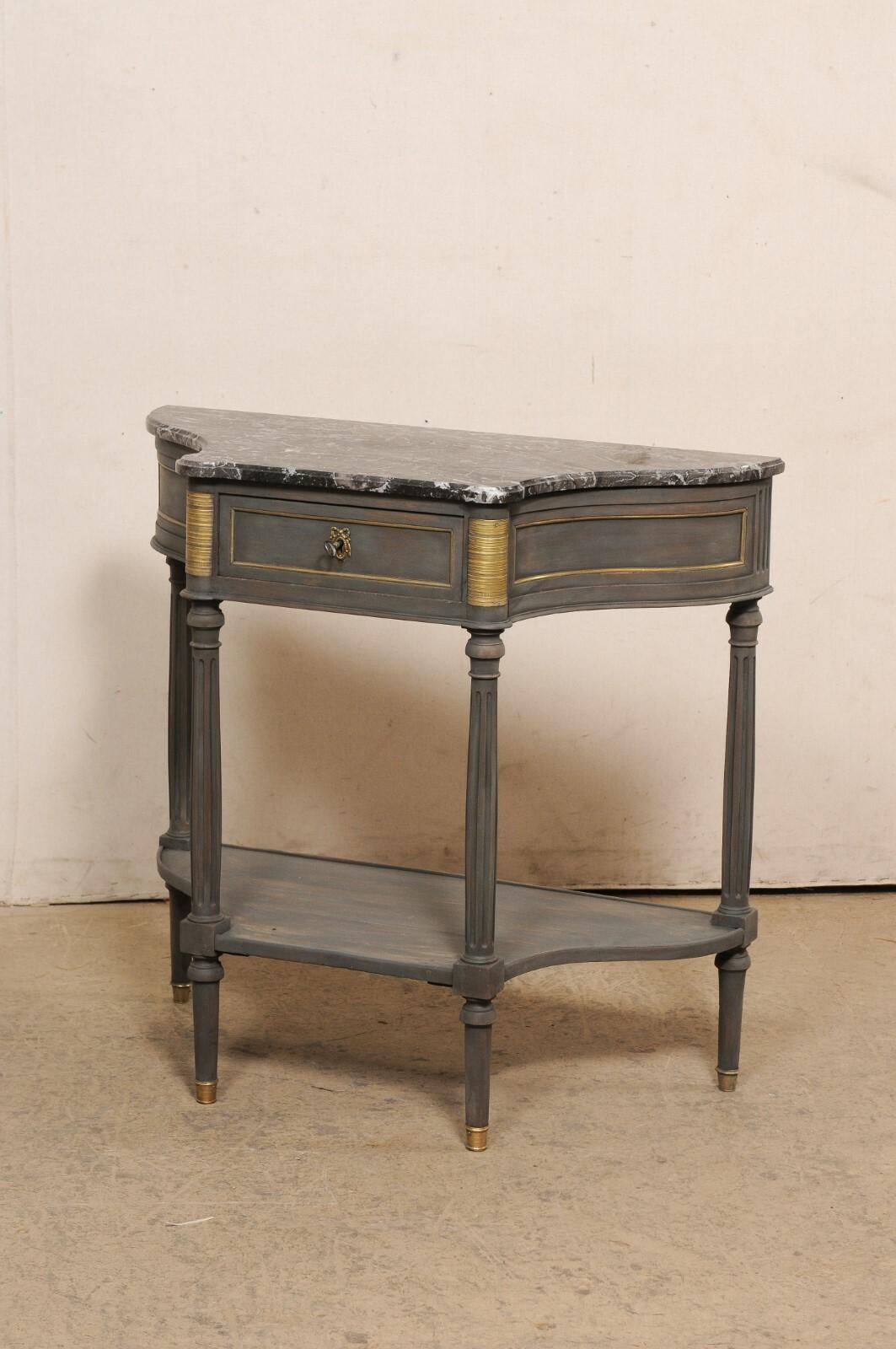French Neoclassic Shapely Demi-Lune Console w/Marble Top & Brass Accents, 19th c For Sale 4