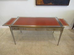 French Neoclassic Stainless and Bronze-Mounted Leather Top Desk, Maison Jansen