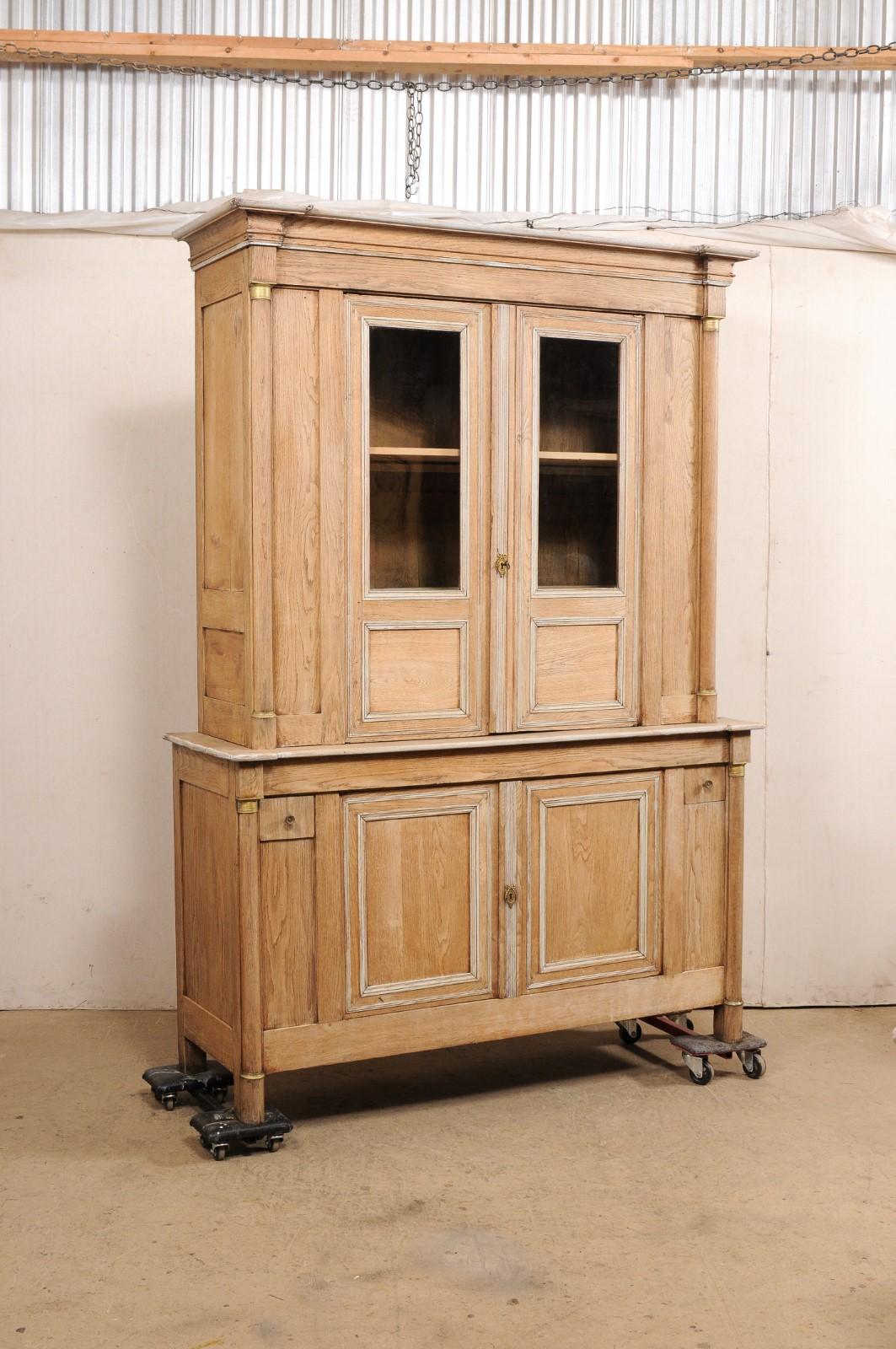 20th Century French Neoclassic Style Bleached-Oak Buffet à Deux-Corps, 7.5 Ft. Tall