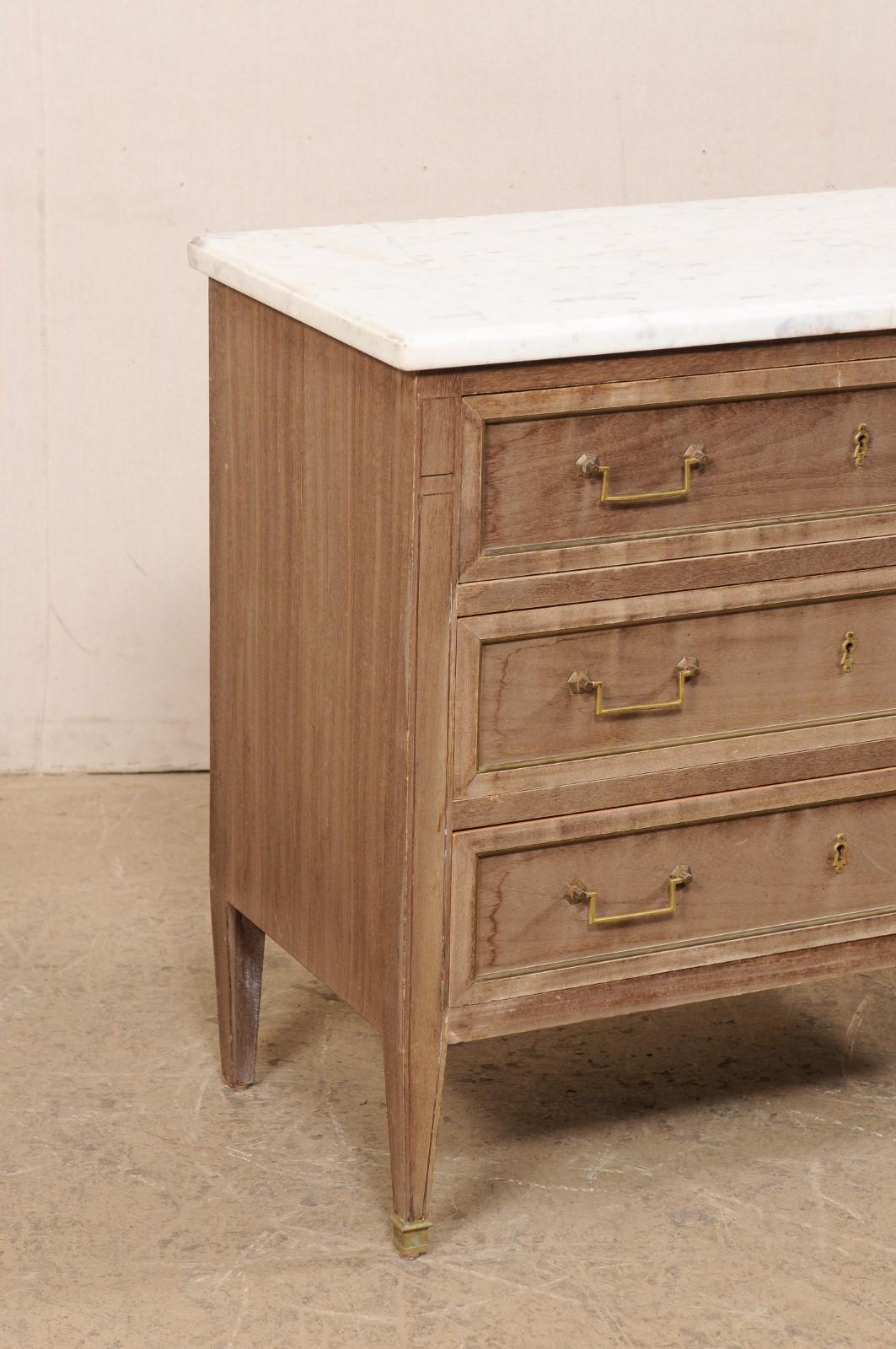 Neoclassical French Neoclassic Style Commode W/White Marble Top and Brass Trimmings For Sale