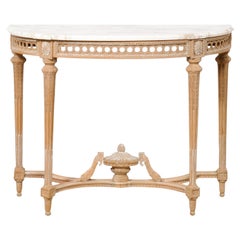 French Neoclassic Style Demi Lune Console Table w/ Marble Top