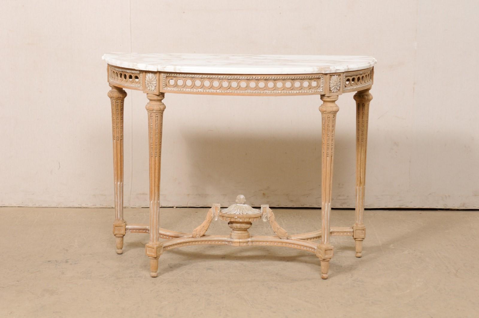 French Neoclassic Style Marble-Top Console Table W/Nice Urn Finial at Underside For Sale 7