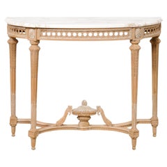 French Neoclassic Style Marble-Top Console Table W/Nice Urn Finial at Underside