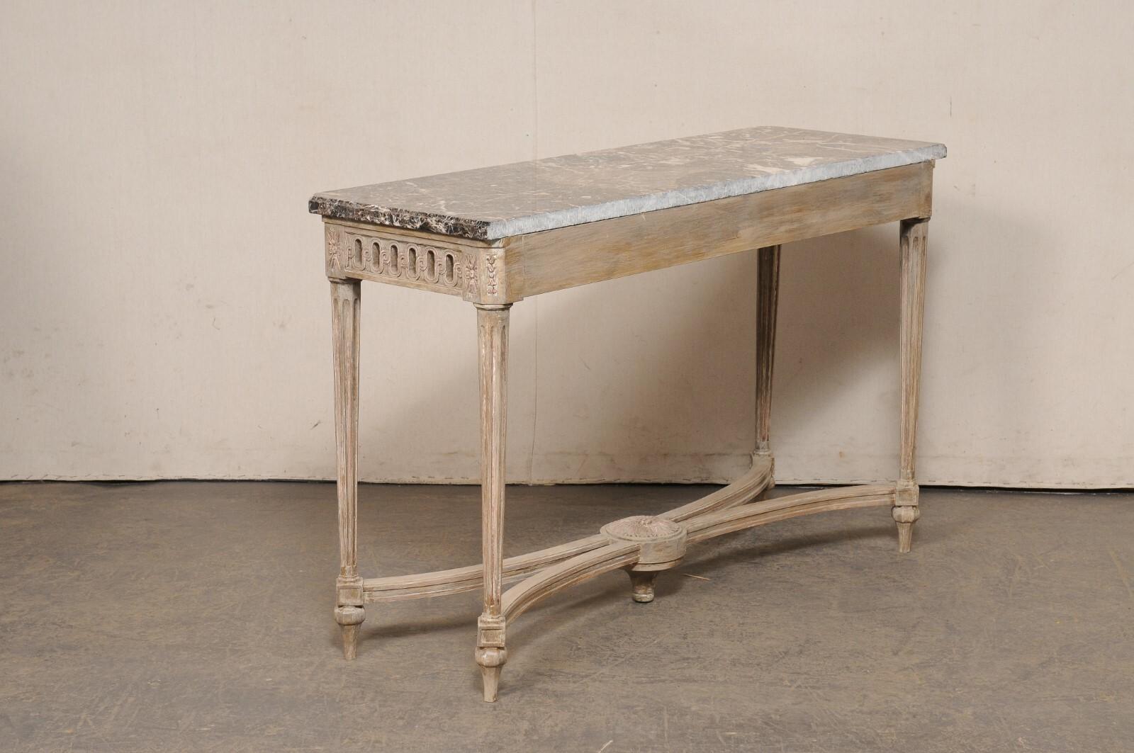 French Neoclassic Style Marble Top Console w/Pierce-Carved Apron 4
