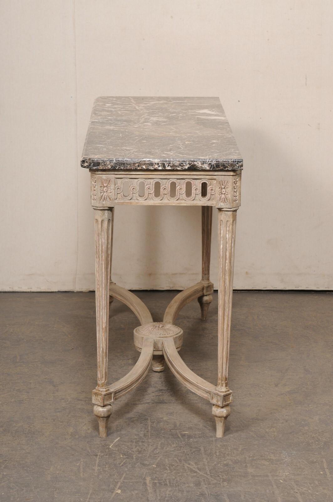 French Neoclassic Style Marble Top Console w/Pierce-Carved Apron 5