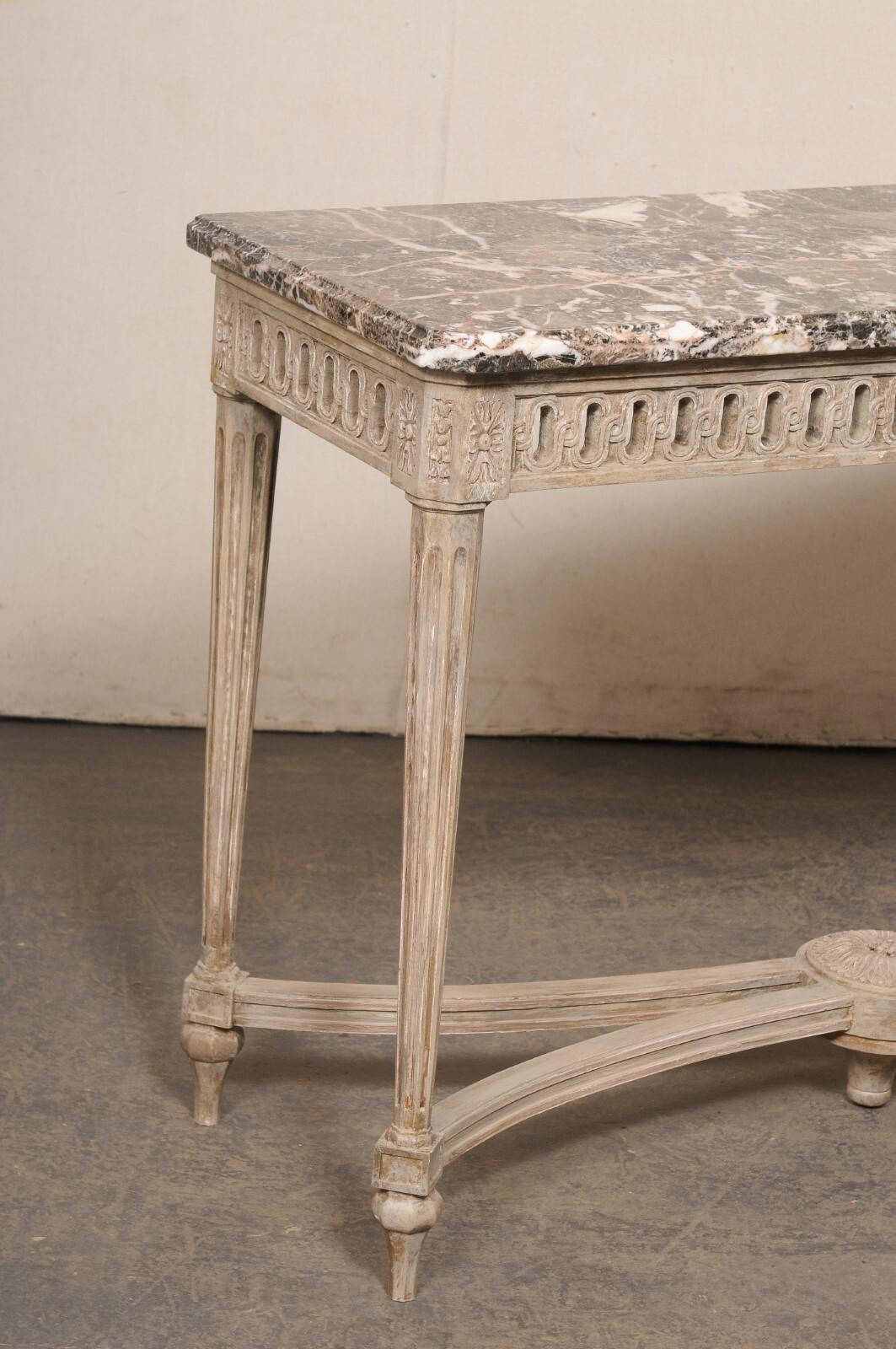 Neoclassical French Neoclassic Style Marble Top Console w/Pierce-Carved Apron