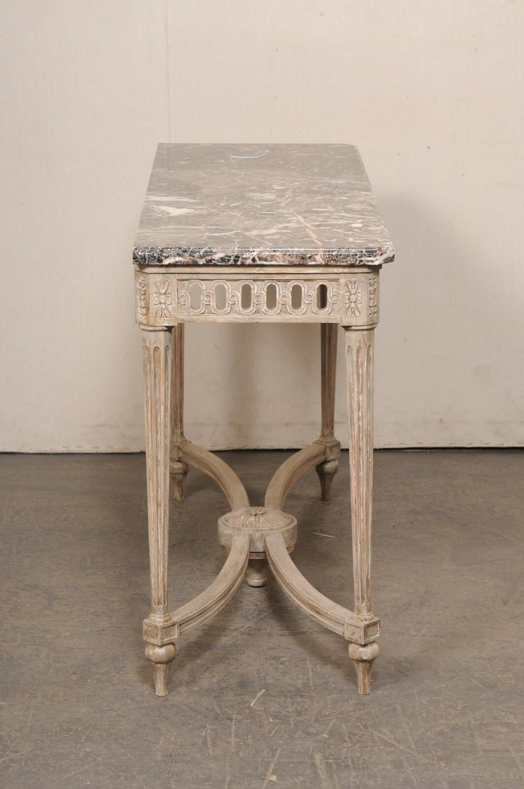 French Neoclassic Style Marble Top Console w/Pierce-Carved Apron 1