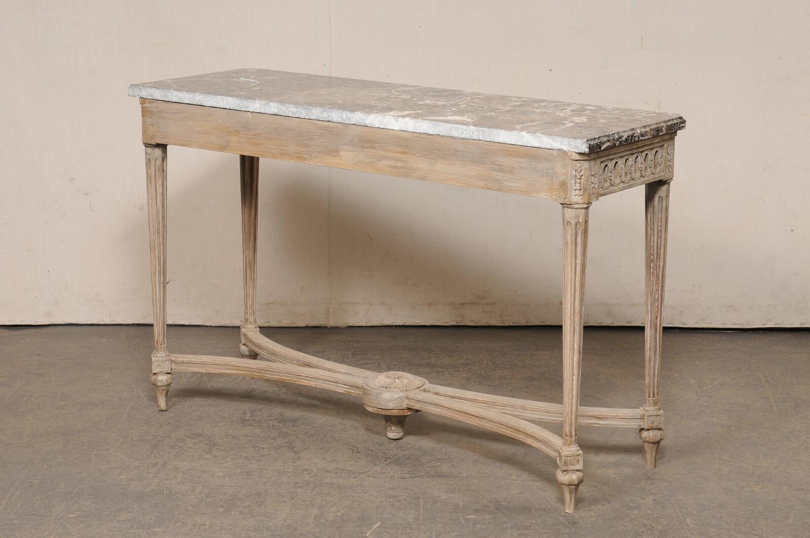 French Neoclassic Style Marble Top Console w/Pierce-Carved Apron 2