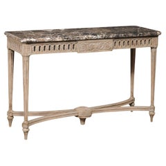 French Neoclassic Style Marble Top Console w/Pierce-Carved Apron