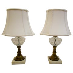 Vintage French Neoclassic Style Opaline Thumbprint Glass Table Lamps